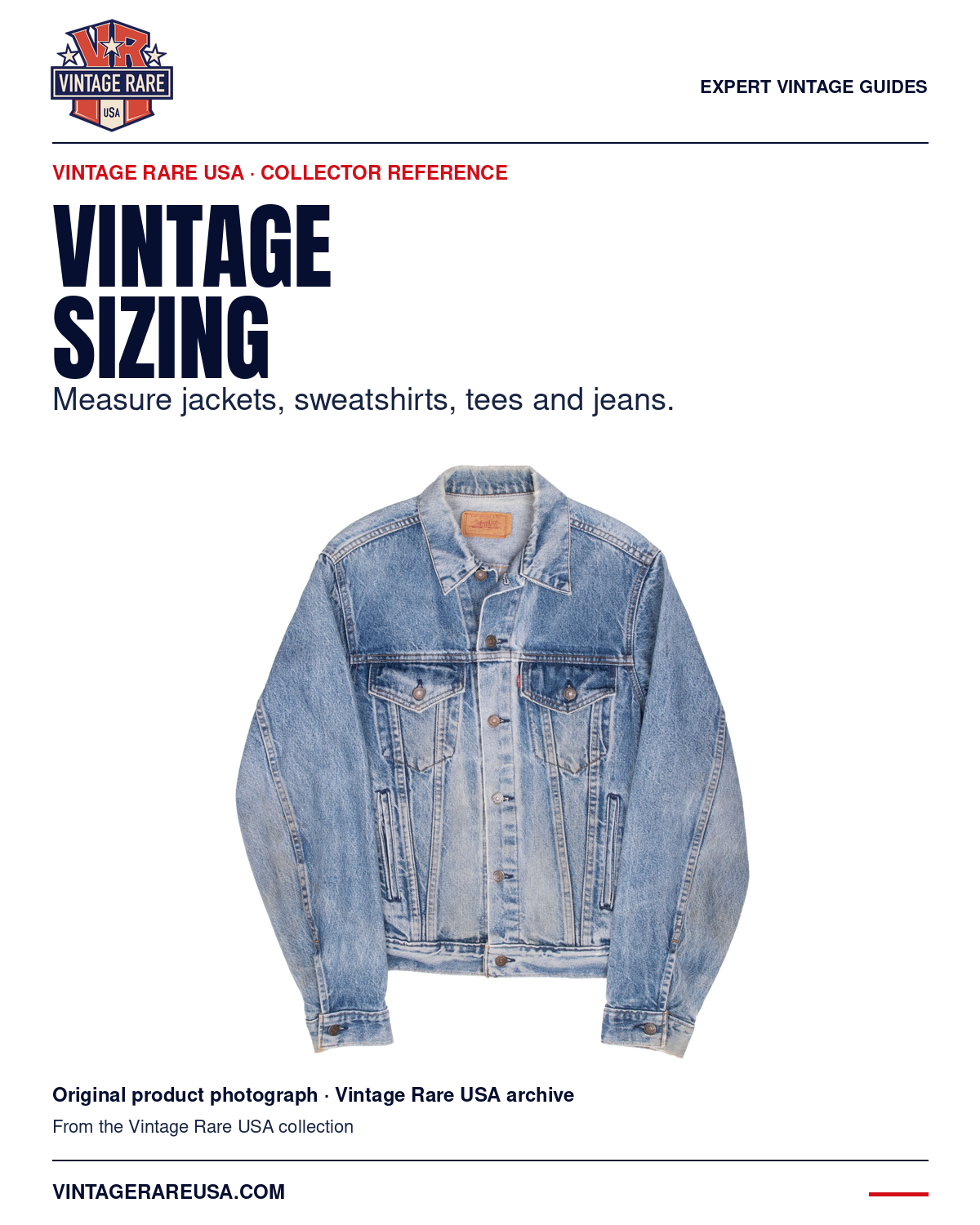 How to Measure Vintage Clothing: Jackets, Sweatshirts, Tees & Jeans — original product photograph from Vintage Rare USA.