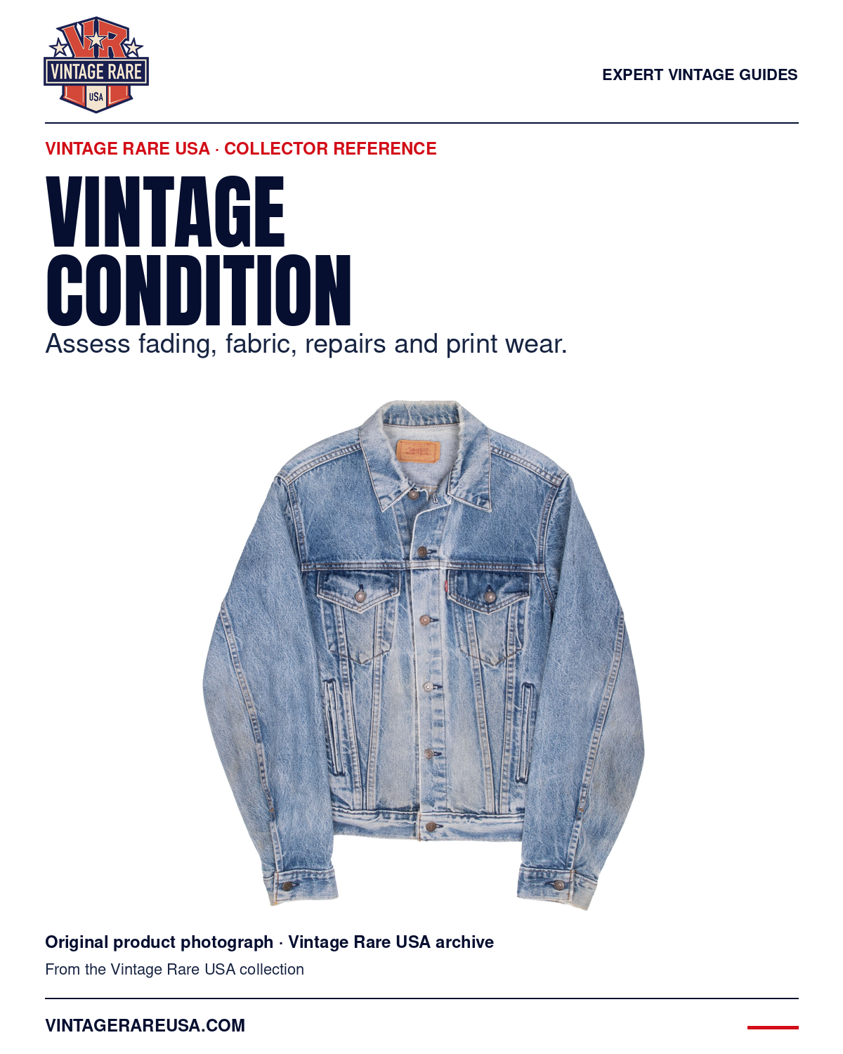 Vintage Clothing Condition: Fading, Pilling, Repairs & Print Wear — original product photograph from Vintage Rare USA.