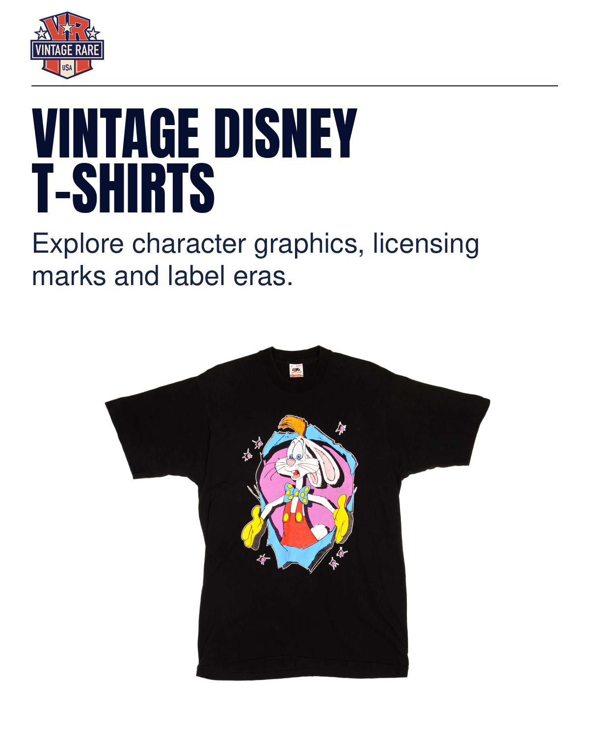 VINTAGE DISNEY T-SHIRTS — Roger Rabbit graphic T-shirt. Vintage Rare USA guide.