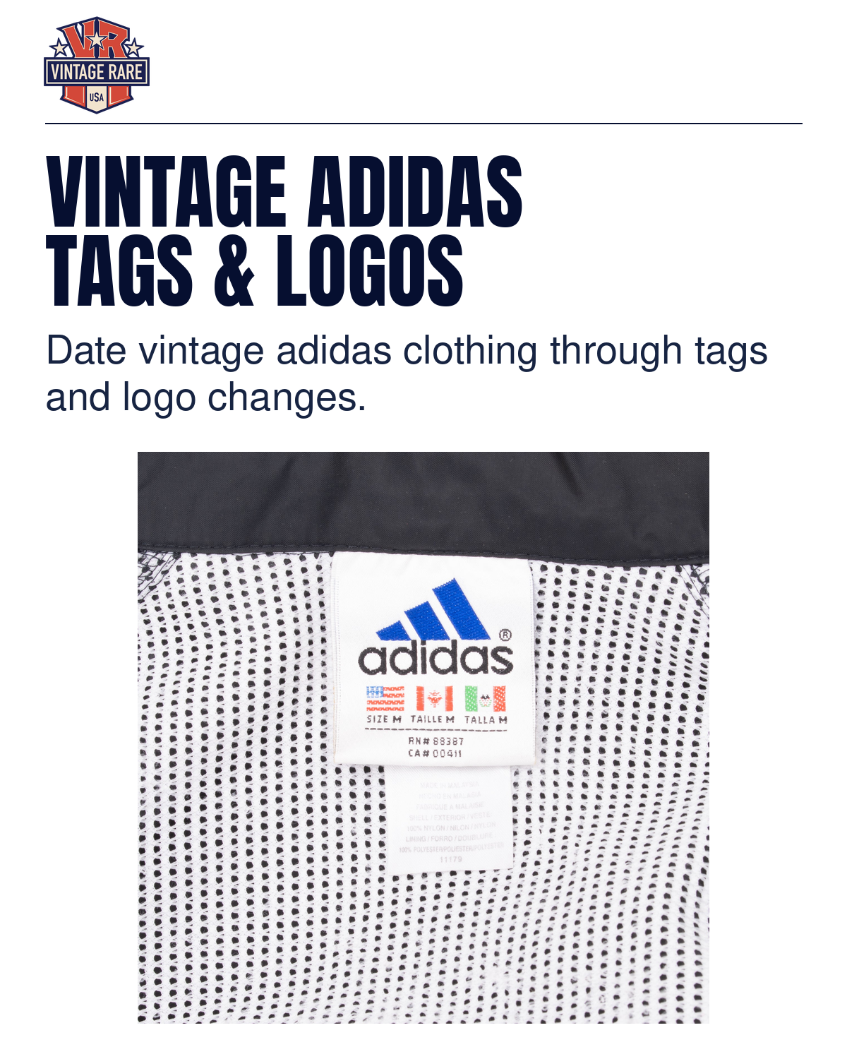 VINTAGE ADIDAS TAGS & LOGOS — adidas label · original archive photograph. Vintage Rare USA guide.