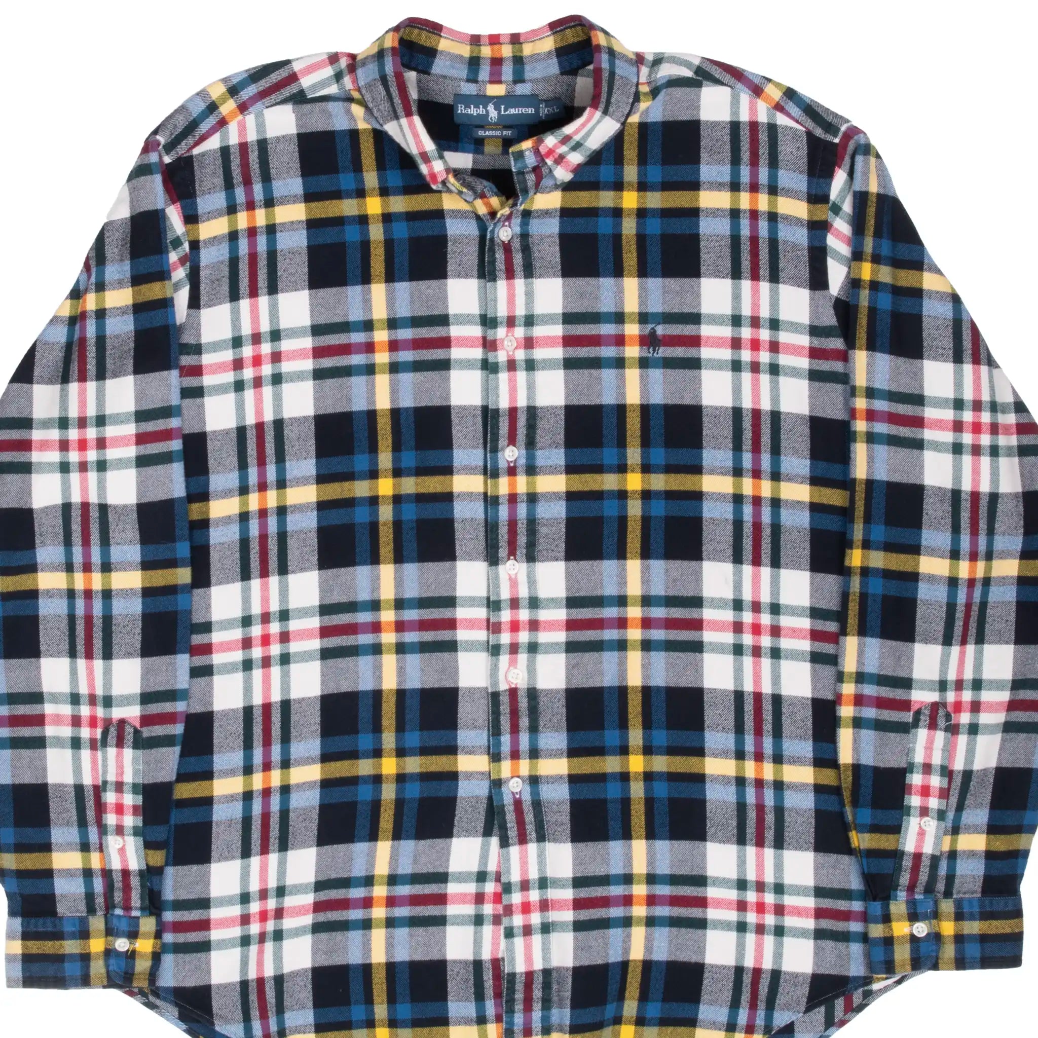 Front of Ralph Lauren button-up flannel shirt in multicolor plaid