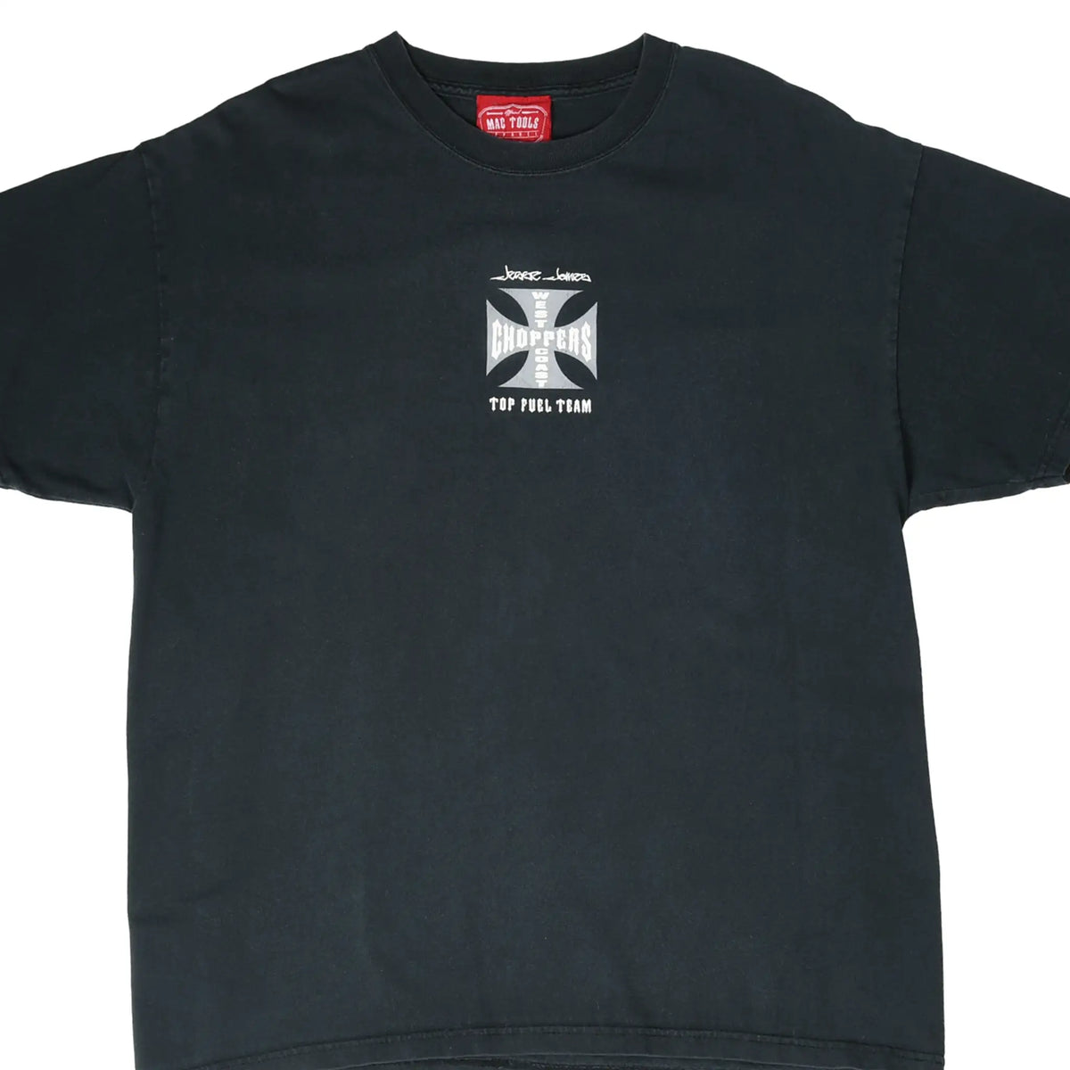 Front of black West Coast Choppers Top Fuel Team T-shirt with small chest print