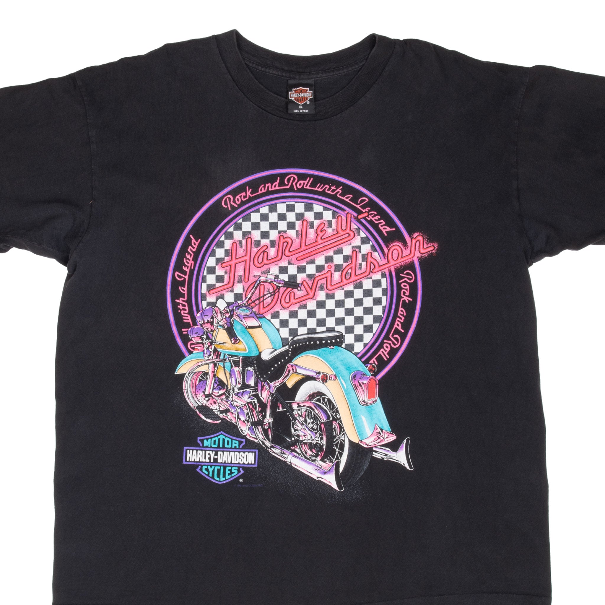 Vintage Harley Davidson Neon Los Aneles Tee Shirt 1994 Size XL Made In Usa With Single Stitch Sleeves