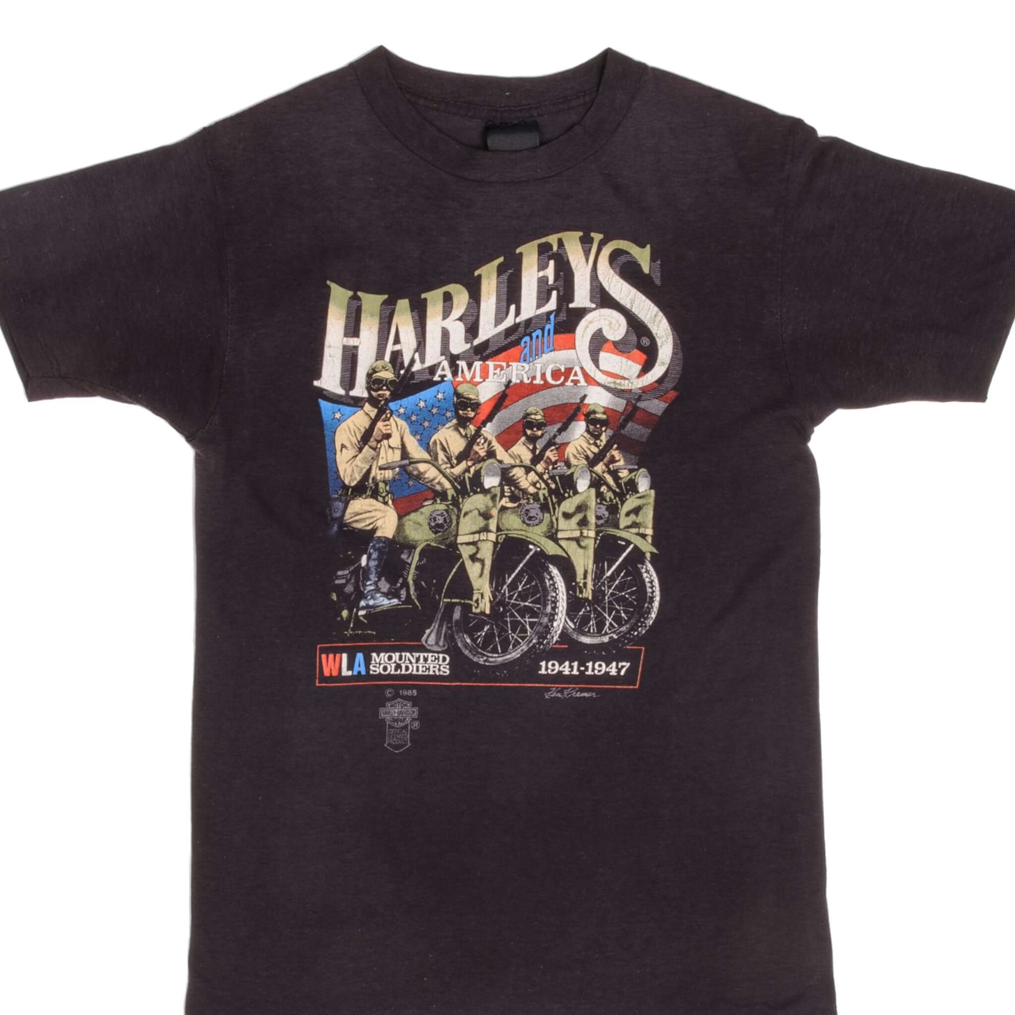 Vintage Harley Davidson And America WLA Mounted Soldiers 1941-1947 Atlanta, GA Tee Shirt Size Small Made In USA With Single Stitch Sleeves