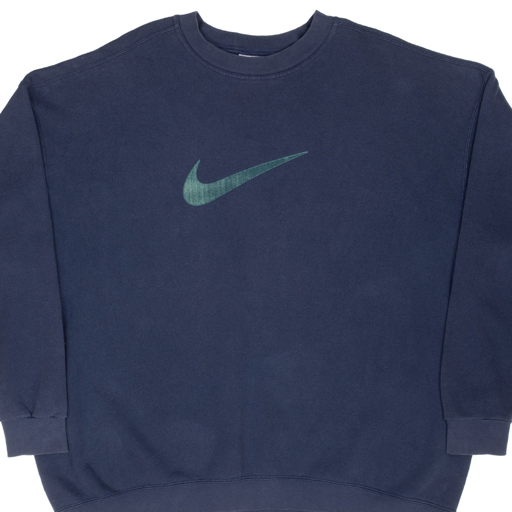 Vintage Nike Big Swoosh Navy Blue Sweatshirt 1990S Size 2XL Made In Usa