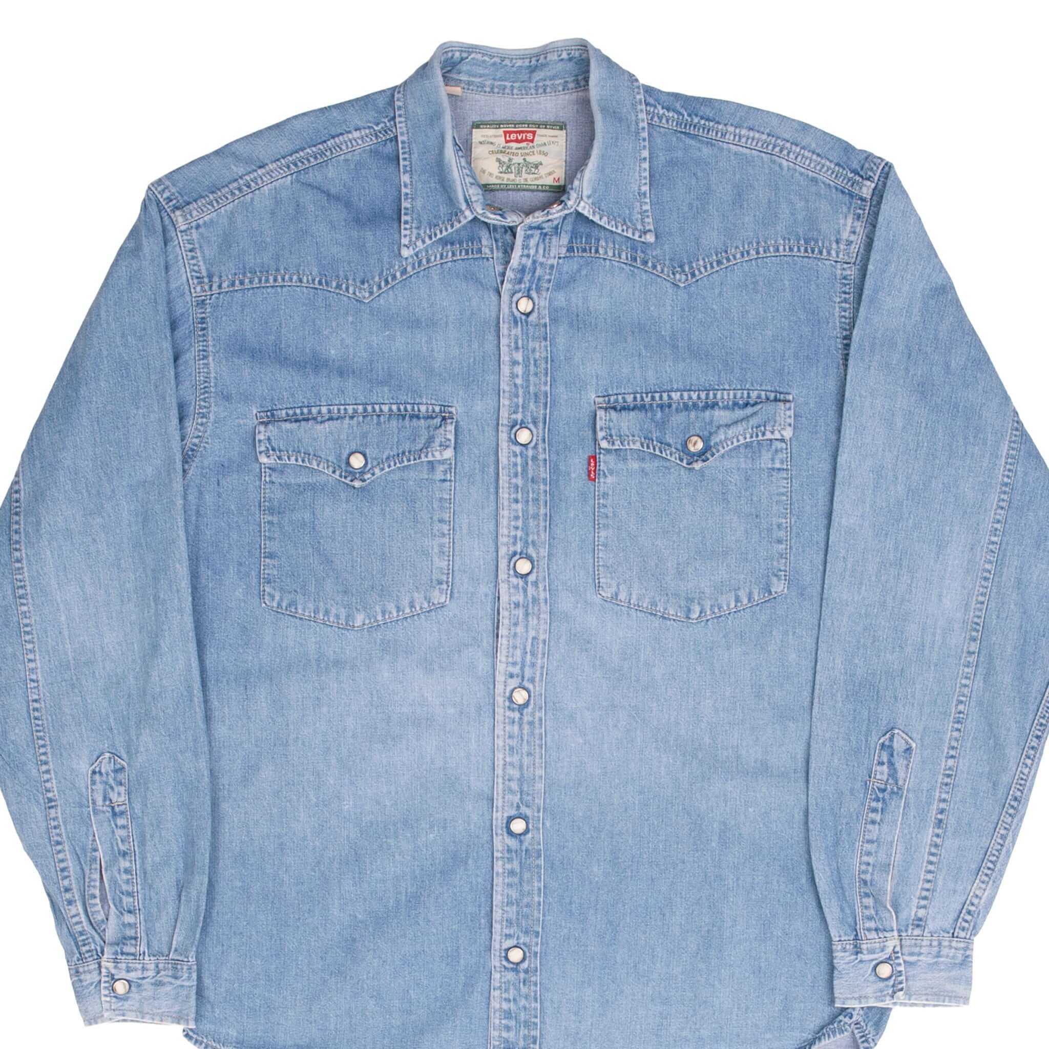 Vintage Levis Denim Blue Western Pocket Shirt Pearl Buttons 1990S Size Medium