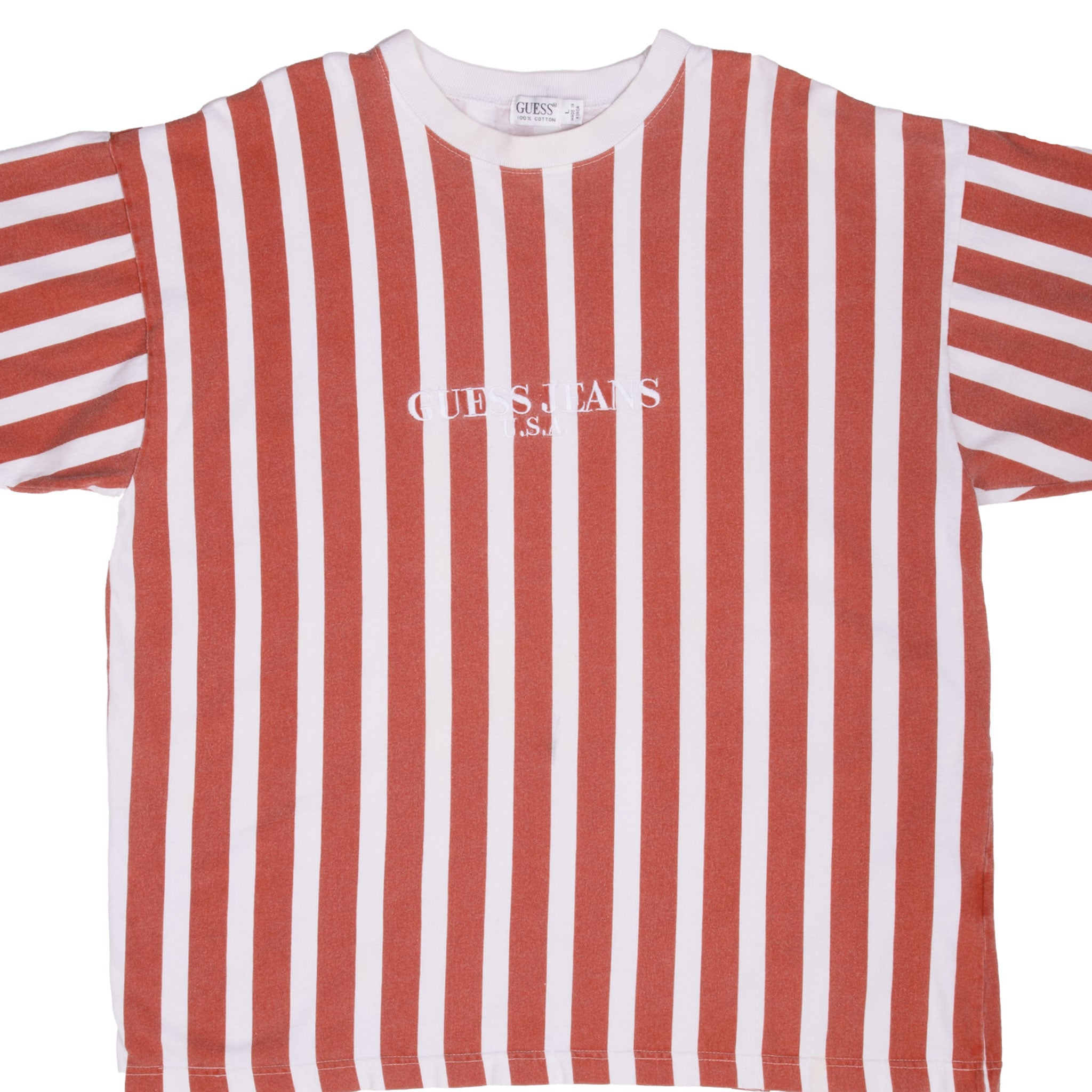 Vintage Guess Jeans Embroidered Striped Tee Shirt 1990S Size Large