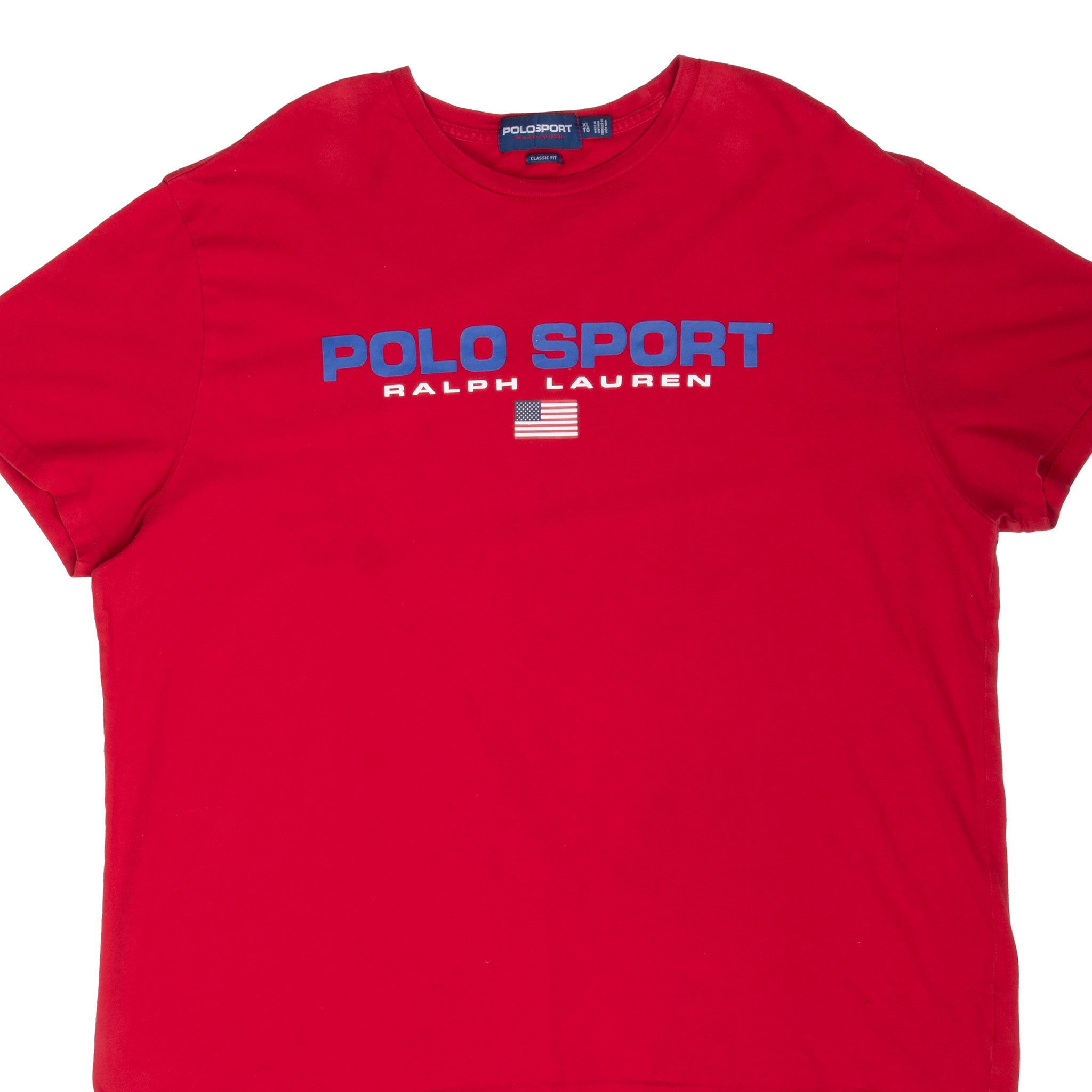 Vintage Ralph Lauren Polo Sport Red Tee Shirt 1990S Size XL With Single Stitch Sleeves