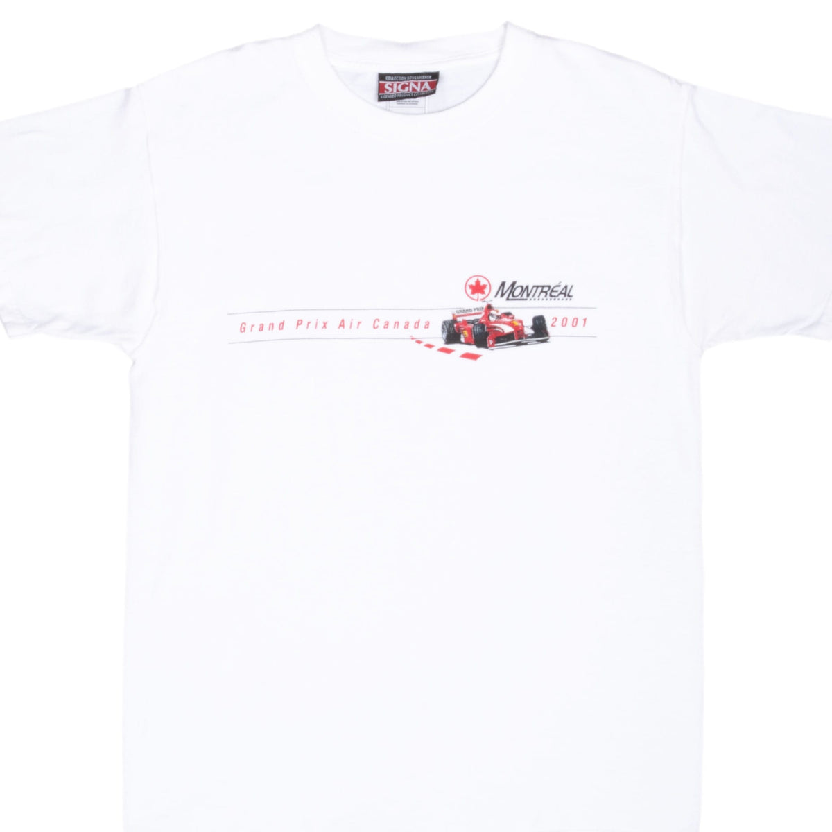 Front of white 2001 Montreal Air Canada Grand Prix T-shirt with red Formula One car graphic