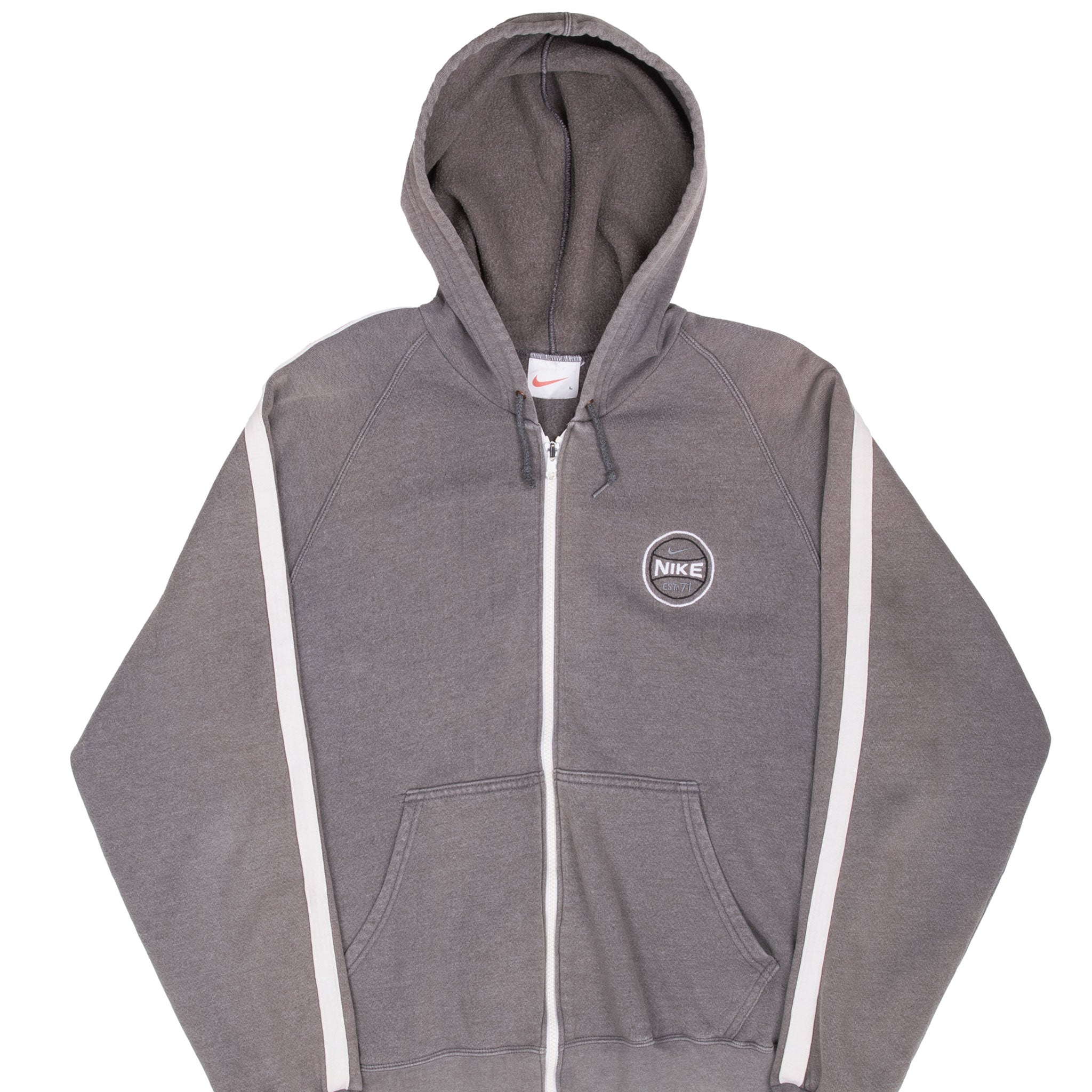 Vintage Nike Grey Full Zip Hoodie Sweatshirt 1990S Size Large