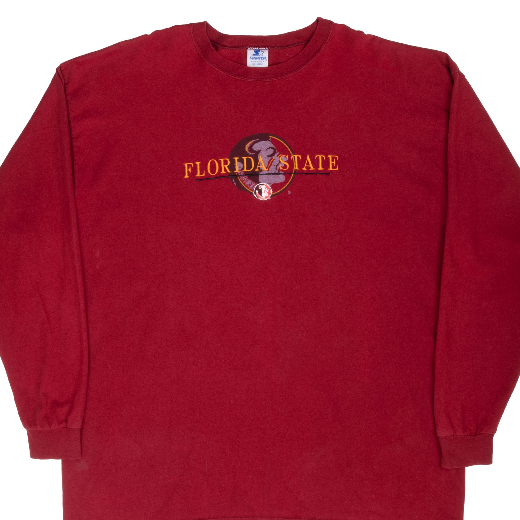 Front of garnet Starter Florida State Seminoles long-sleeve T-shirt with chest graphic
