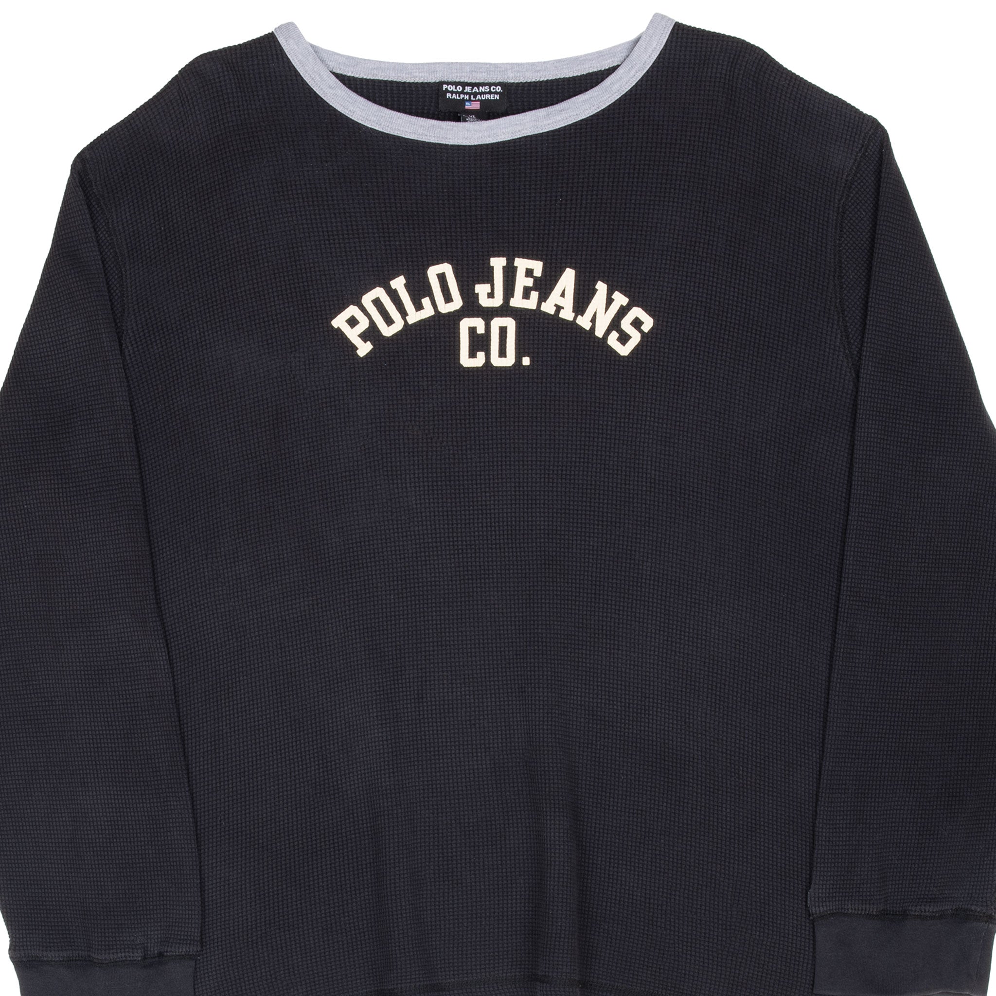 Vintage Ralph Lauren Polo Jeans Co Black Long Sleeve Waffle Tee Shirt 1990S Size XL