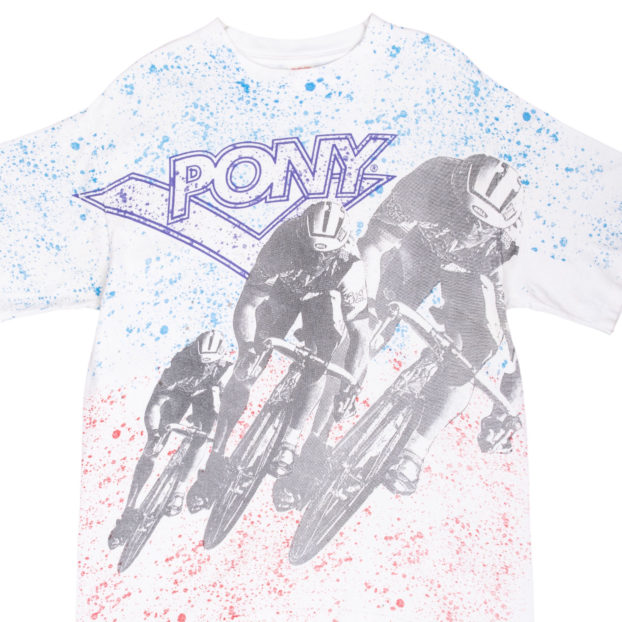 Vintage Pony Cycling All Over Print Tee Shirt Large Made In Usa With Single Stitch Sleeves