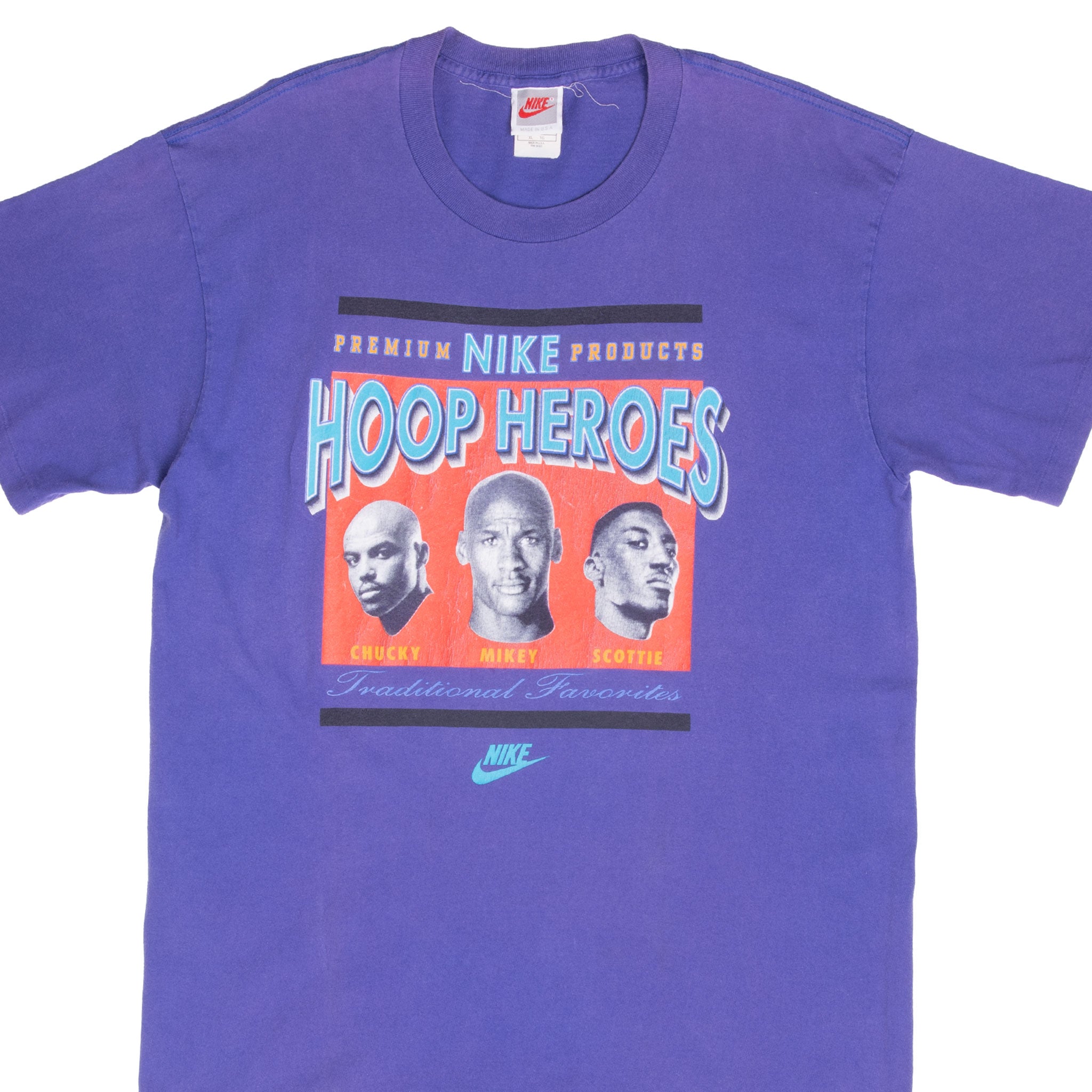 Vintage Nike Hoop Heroes Chucky Mikey Scottie Late 1980S Tee Shirt Size Large Made In Usa