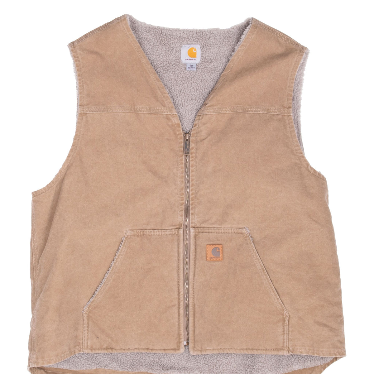 Vintage Carhartt Sherpa Lined Beige Vest Jacket 2014 V26FRB Size 2XL