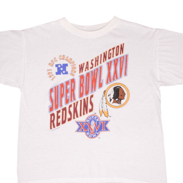 Vintage Nfl Washington Redskins Super Bowl Xxvi 1992 Tee Shirt Size XL With Single Stitch Sleeves