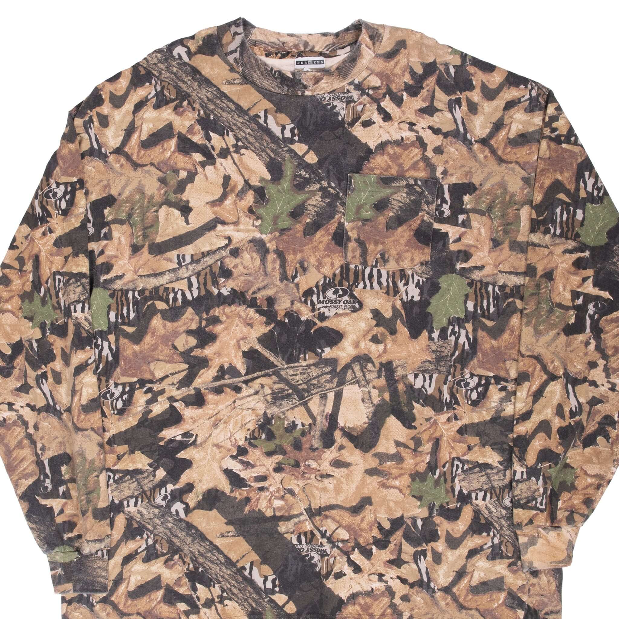 Vintage Hunting Mossy Oak Forest Floor Camo Long Sleeve Pocket Tee Shirt 2XL