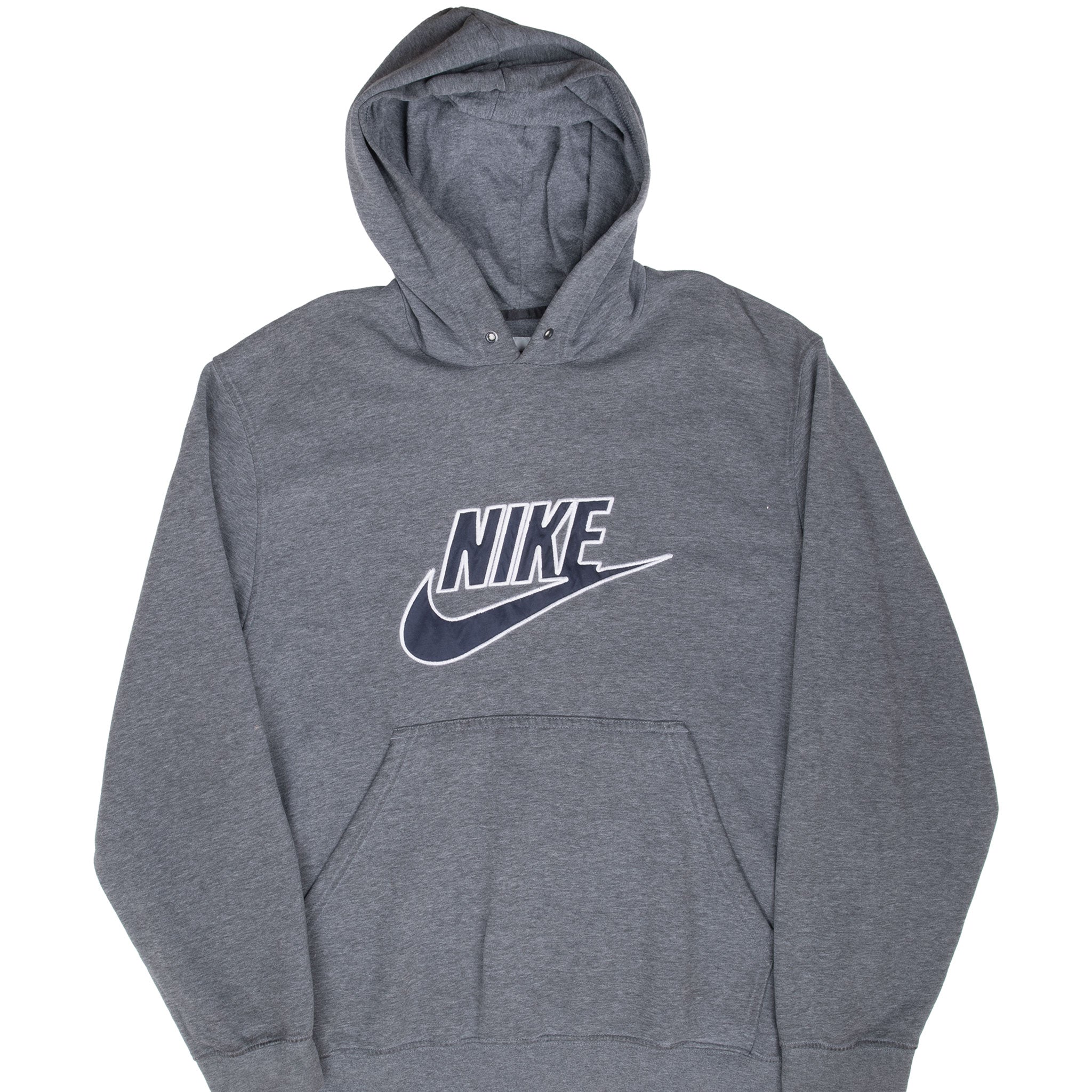 Vintage Nike Spellout Dark Grey Hoodie Sweatshirt 2000S Size Large