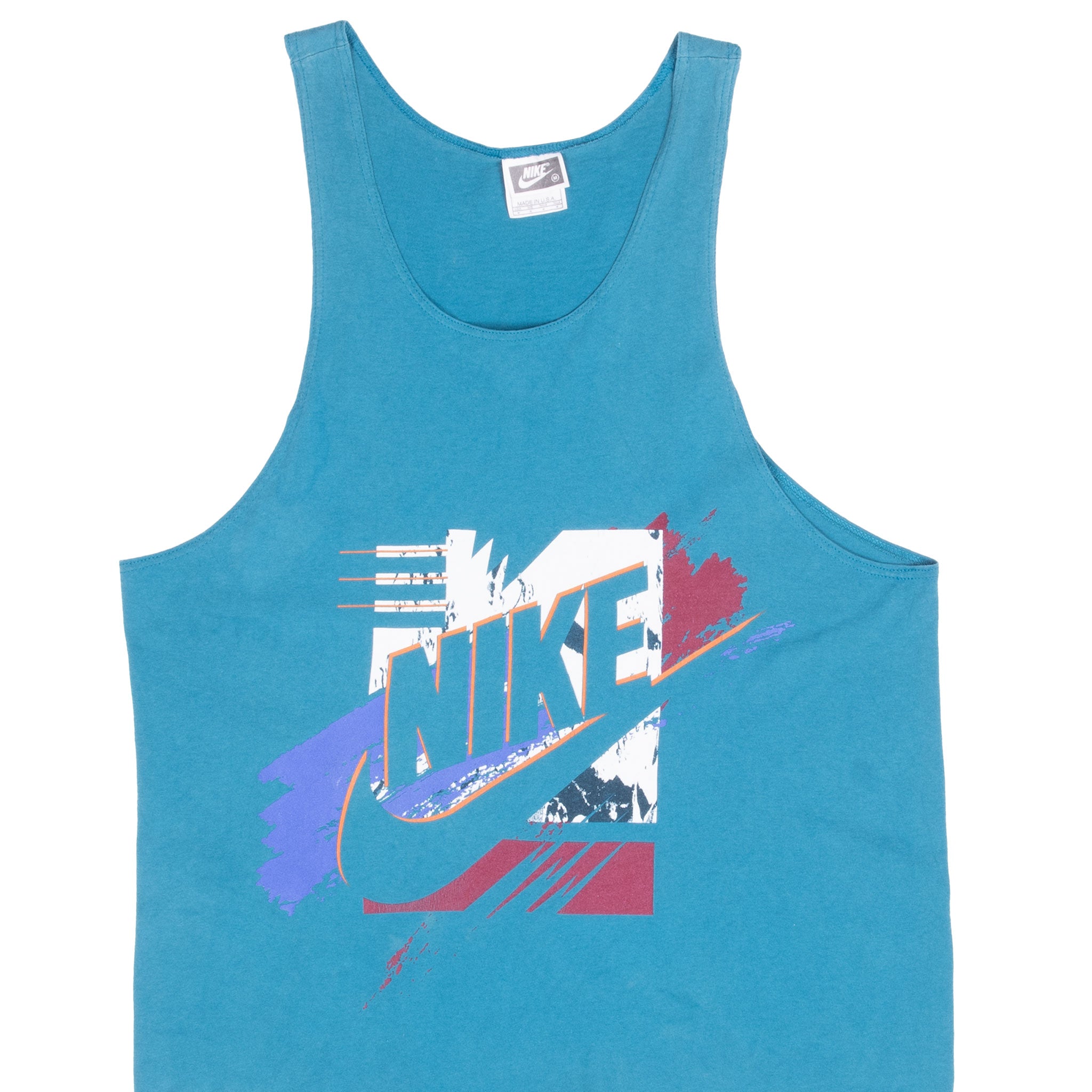 Vintage Nike Spellout Teal Tank Top Tee Shirt 1990S Size Medium Made In Usa