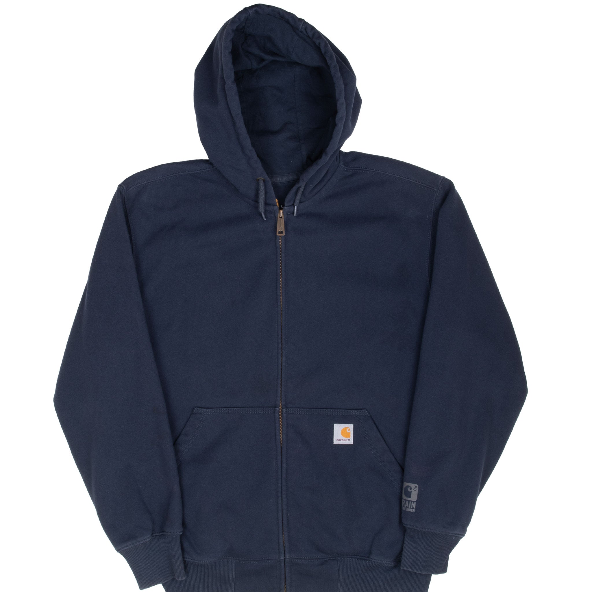 Vintage Carhartt Rain Defender Full Zip Navy Hoodie Sweatshirt Size Large