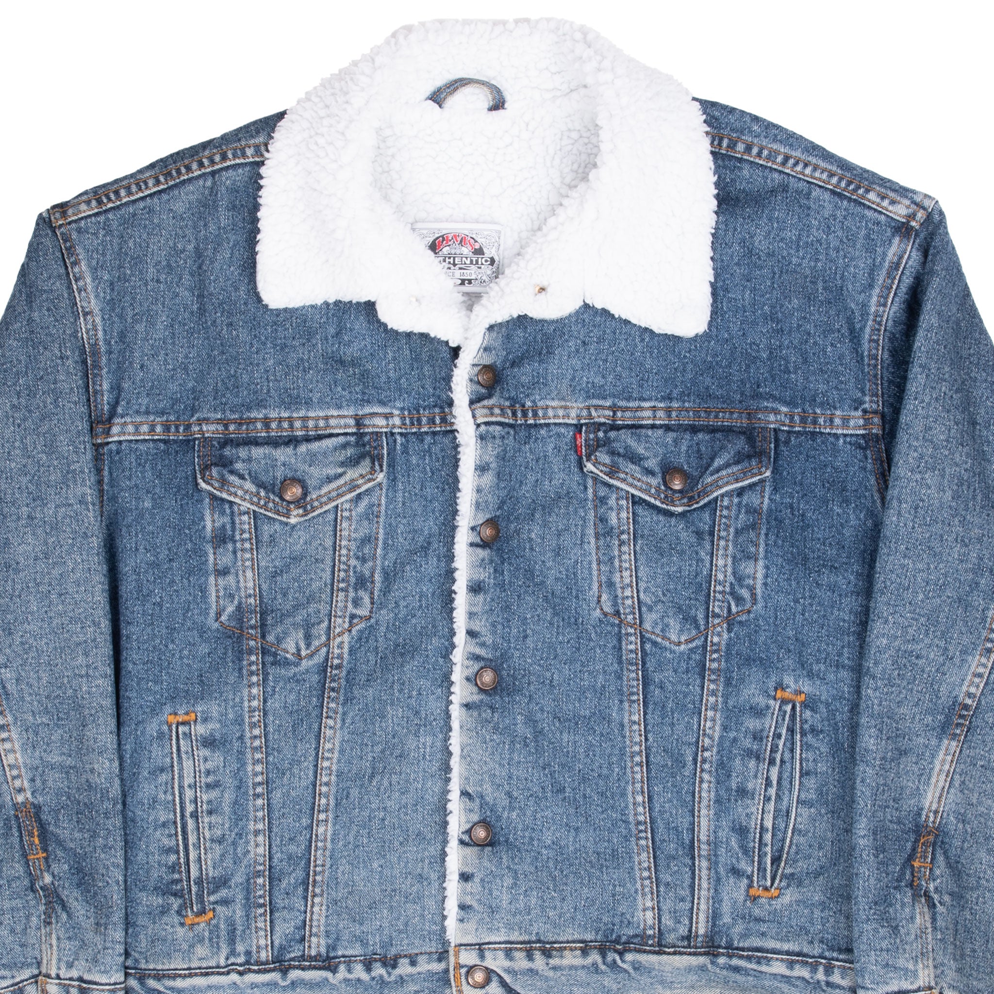 Vintage Levis Sherpa Trucker Denim Jacket 1980S Size Large Made In Usa