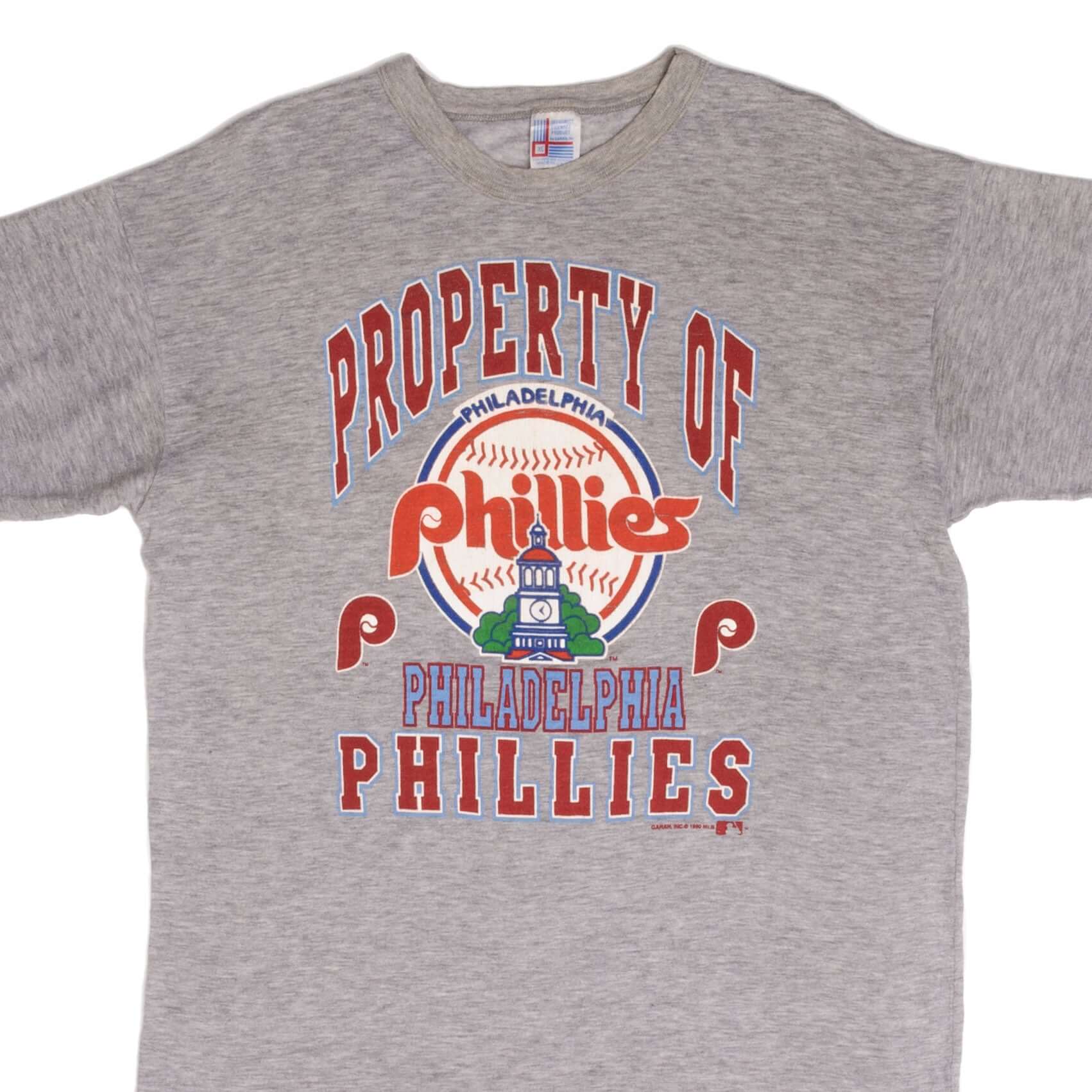 Vintage MLB Philadelphia Phillies Tee Shirt 1990 Size XL Made In USA with single stitch sleeves.