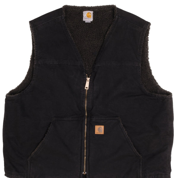 Vintage Carhartt Sherpa Lined Black Vest Jacket Unlined 1990s Size Large V26BLK