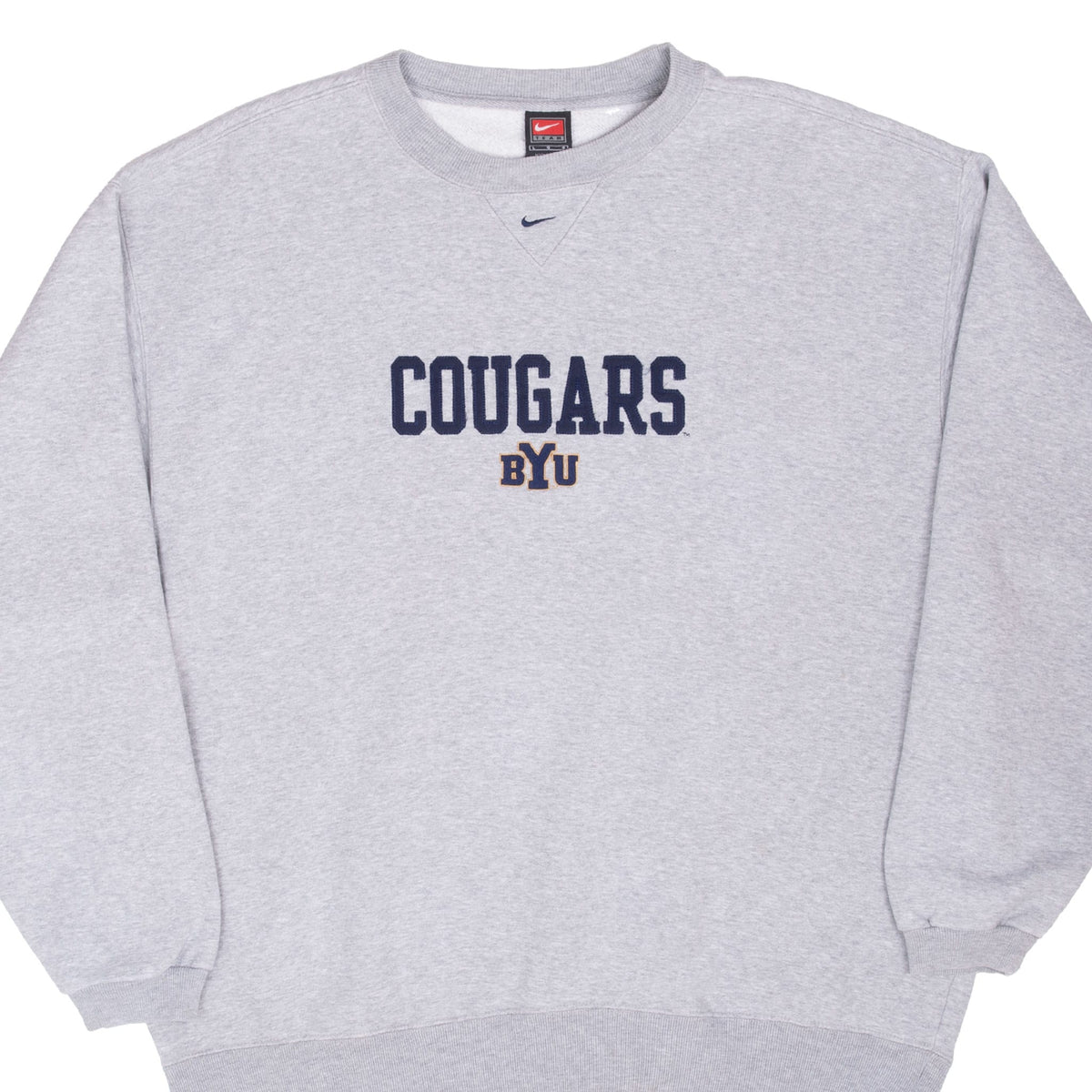 Vintage Nike Ncaa Byu Cougars Grey Crewneck Sweatshirt 1990S Size Large