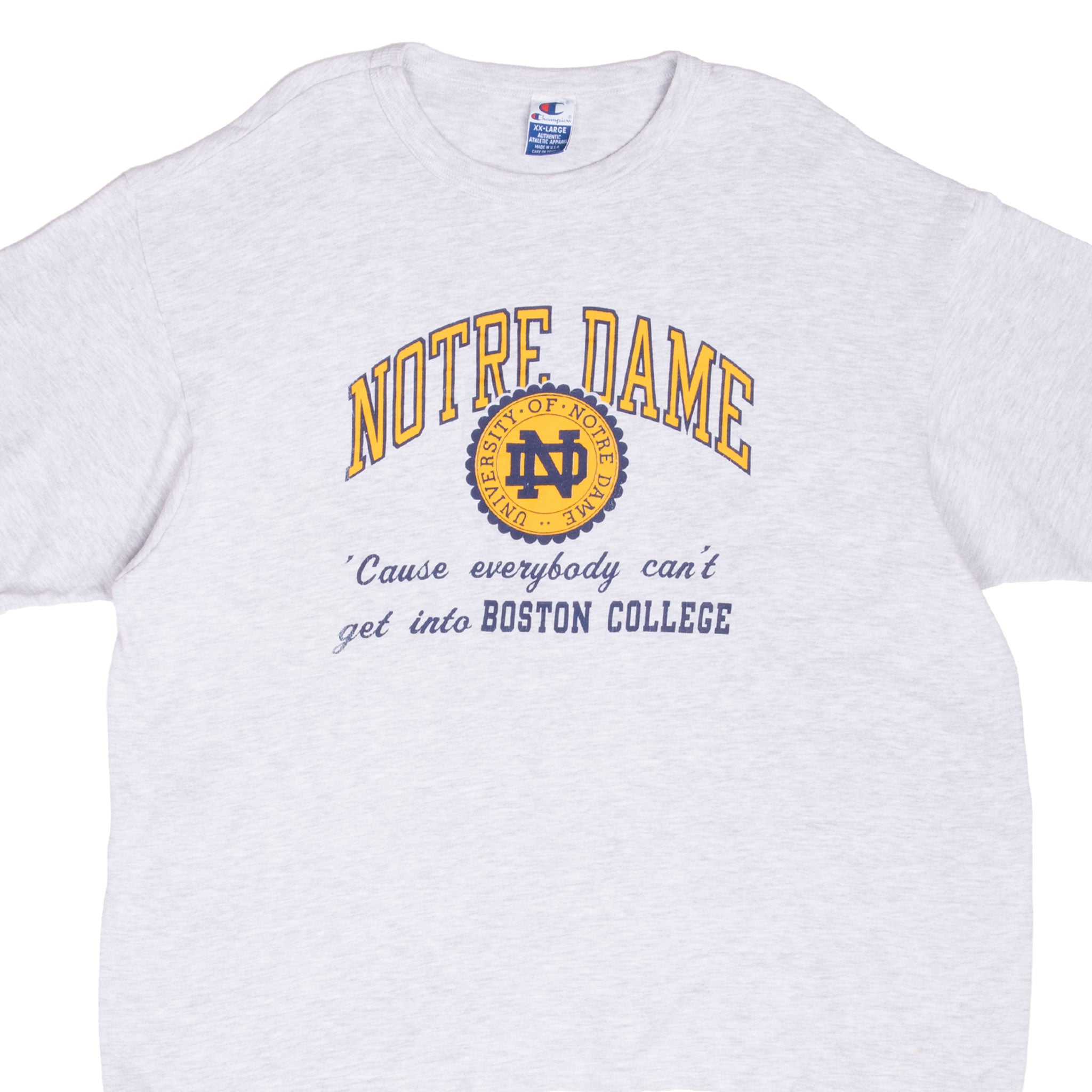 Vintage Champion Notre Dame University Cause everybody can't get into Boston College 1990s Tee Shirt Size 2XL Made In USA With Single Stitch Sleeves