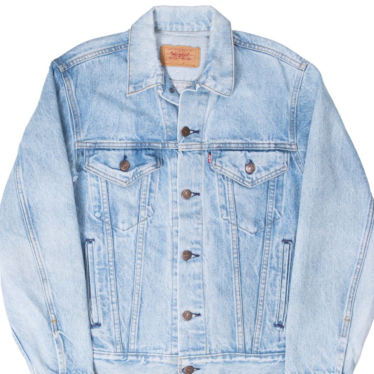 Levi's Type III light blue denim jacket front with chest and hand pockets