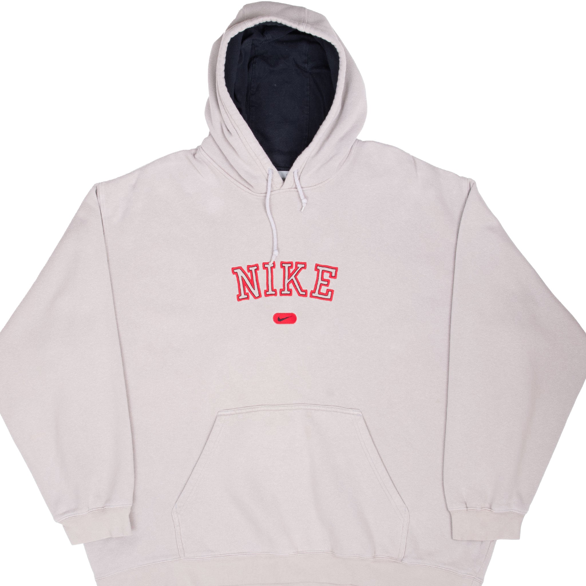 Vintage Nike Spellout Swoosh Beige Hoodie Sweatshirt 2000S Size 2XL