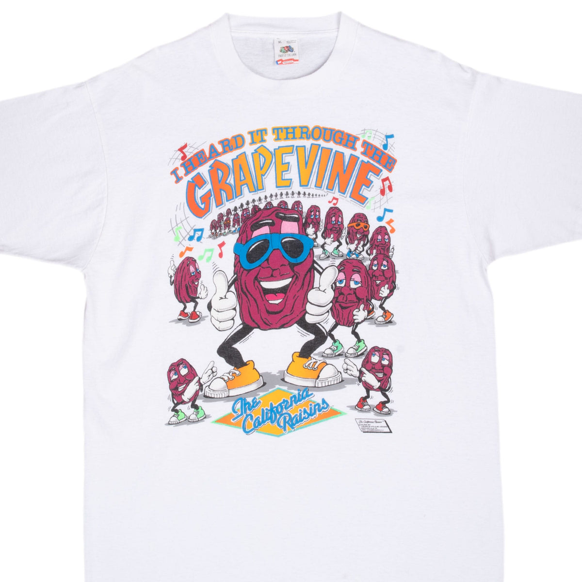 Vintage The California Raisins Grapevine Tee Shirt 1987 Size Xl Made In Usa With Single Stitch Sleeves