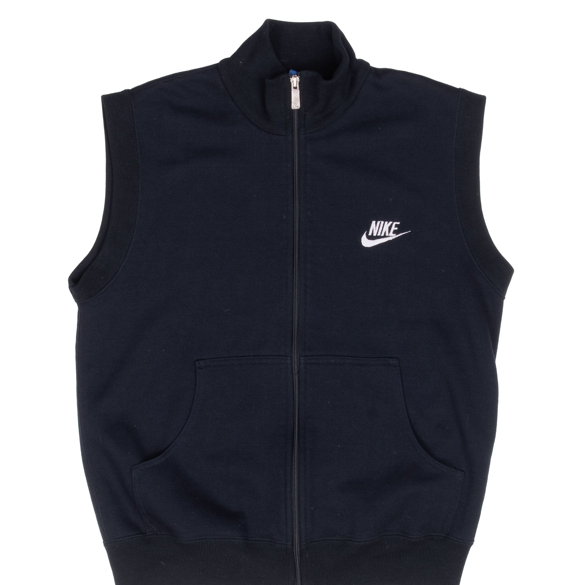 Vintage Nike Classic Swoosh Black Full Zip Vest Sweatshirt 1980S Size Medium