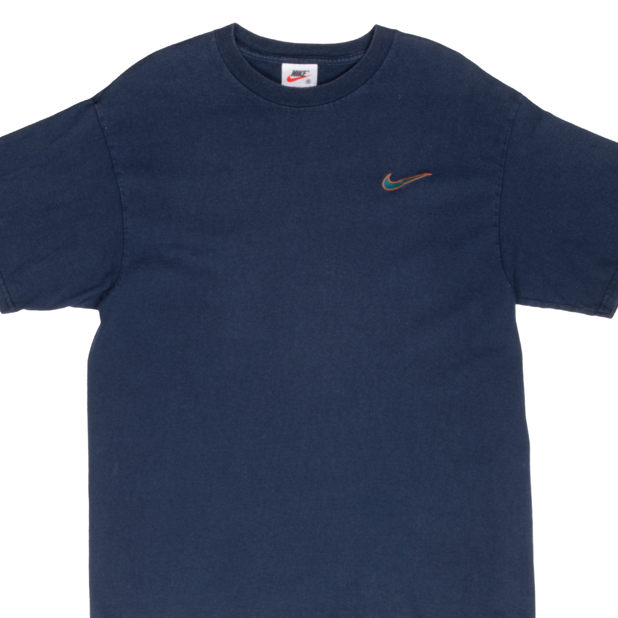 Vintage Nike Classic Swoosh Navy Blue Tee Shirt Size 1990s Size Medium Made In USA