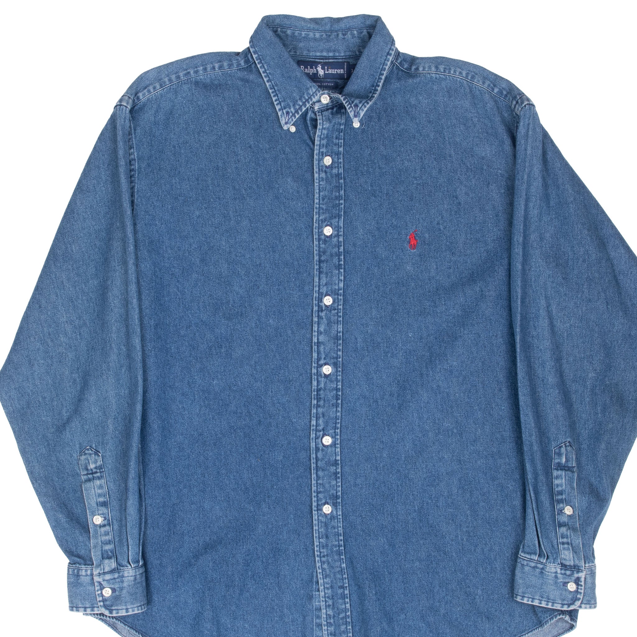 Vintage Ralph Lauren Blue Denim Shirt 1990S Size Large