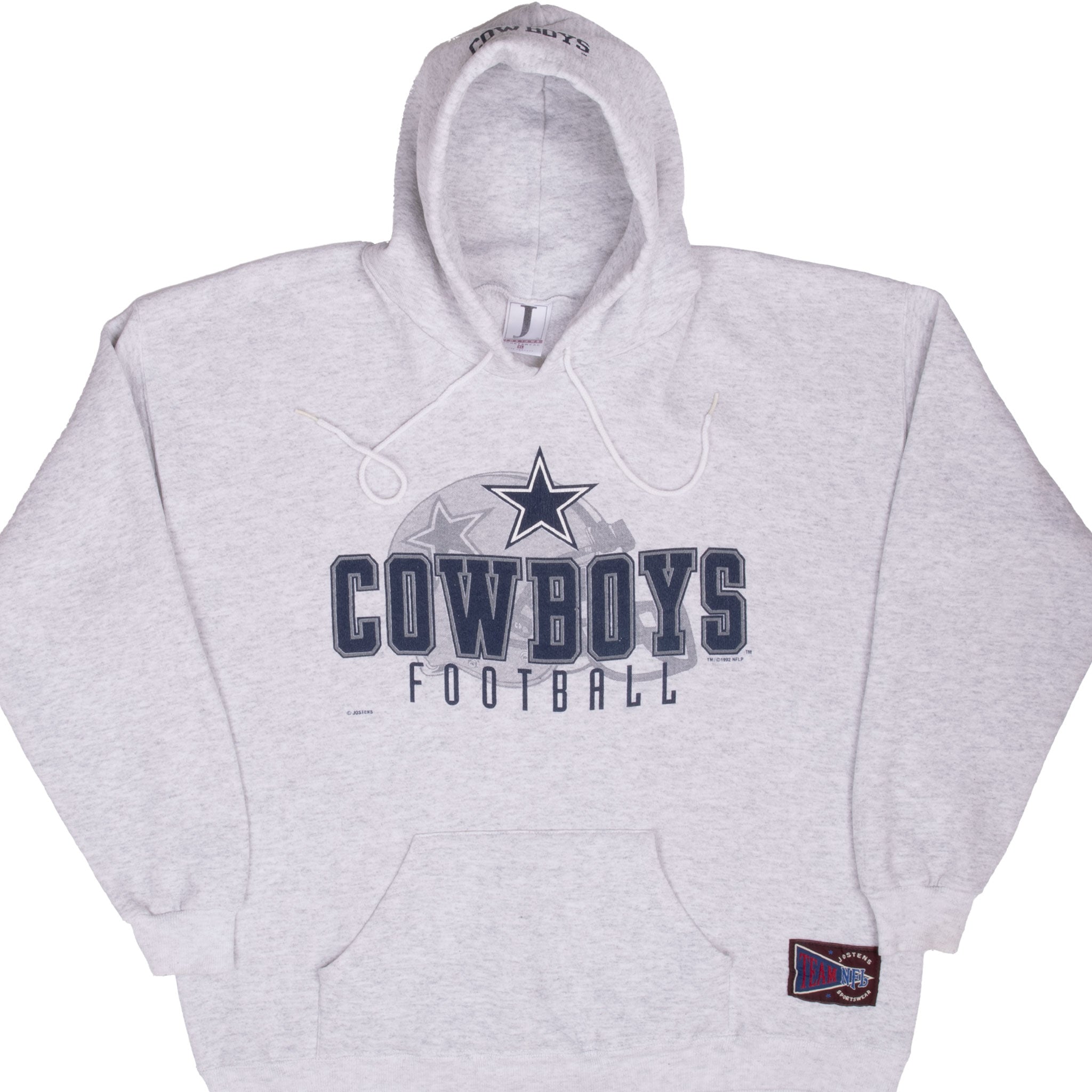 Vintage Nfl Dallas Cowboys Grey Hoodie Sweatshirt 1992 Size XL Made In Usa