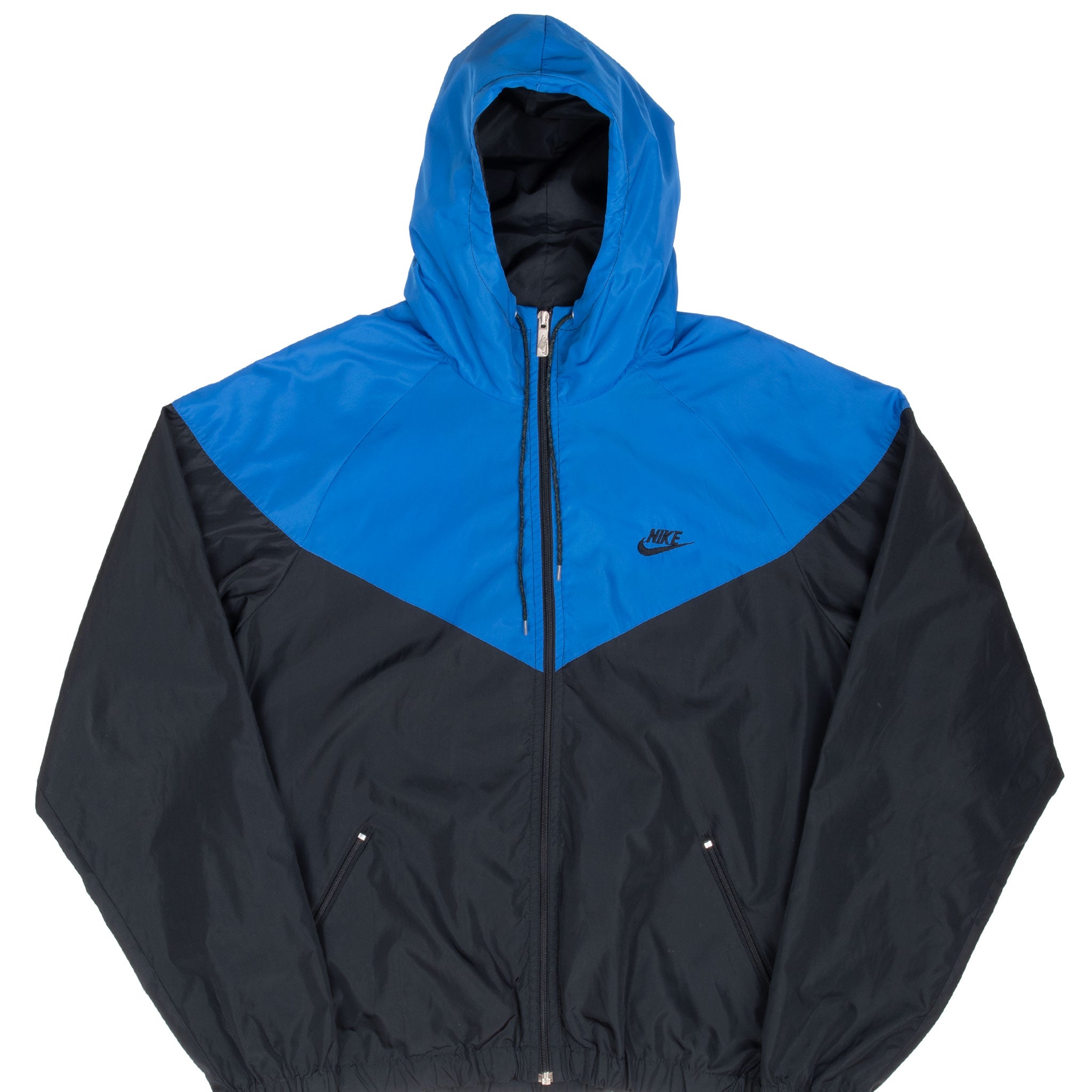 Vintage Nike Classic Swoosh Blue Hooded Windbreaker Jacket Late 1980S Size XL