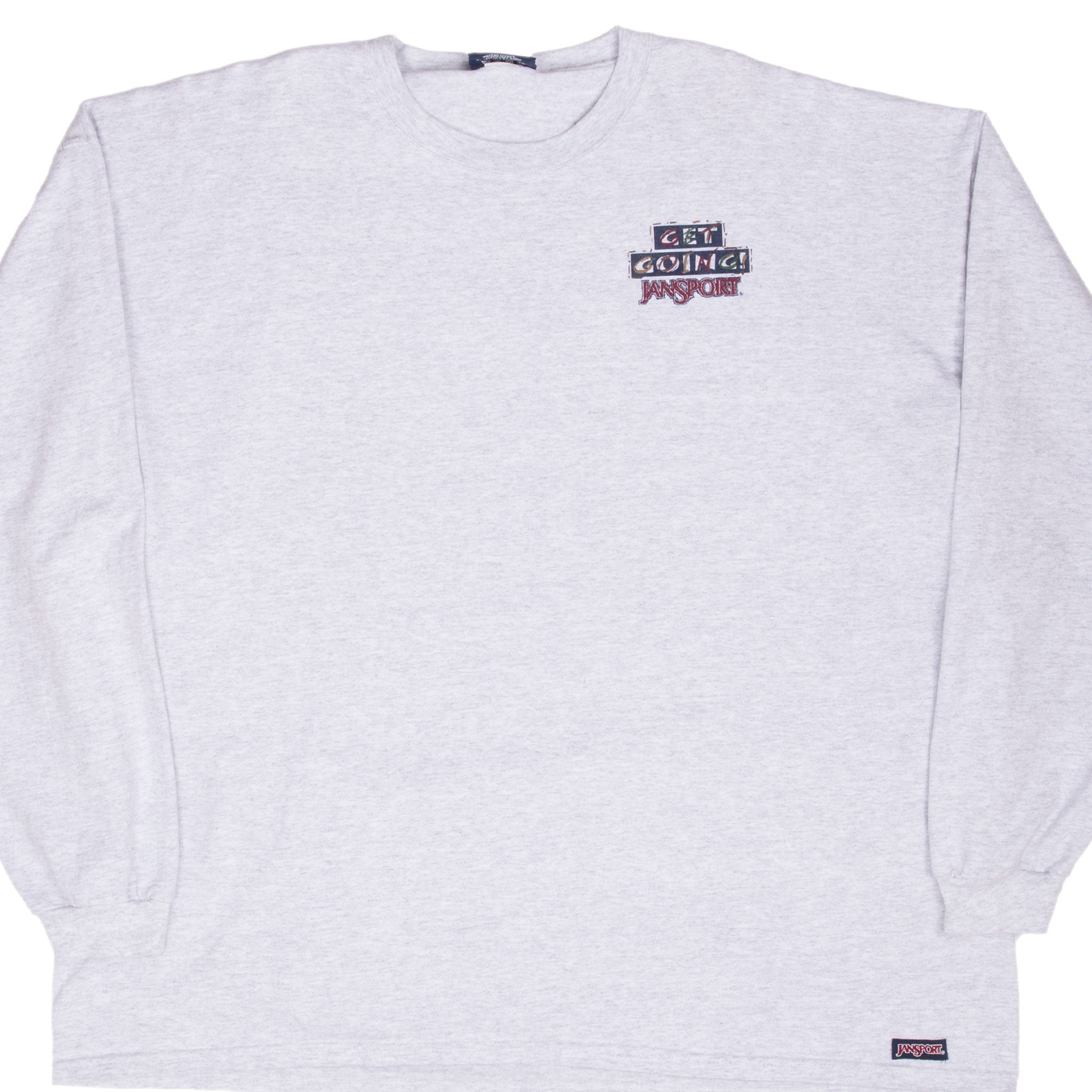 Vintage Jansport Get Going Grey Long Sleeve Tee Shirt 1990S Size 2XL Made In Usa