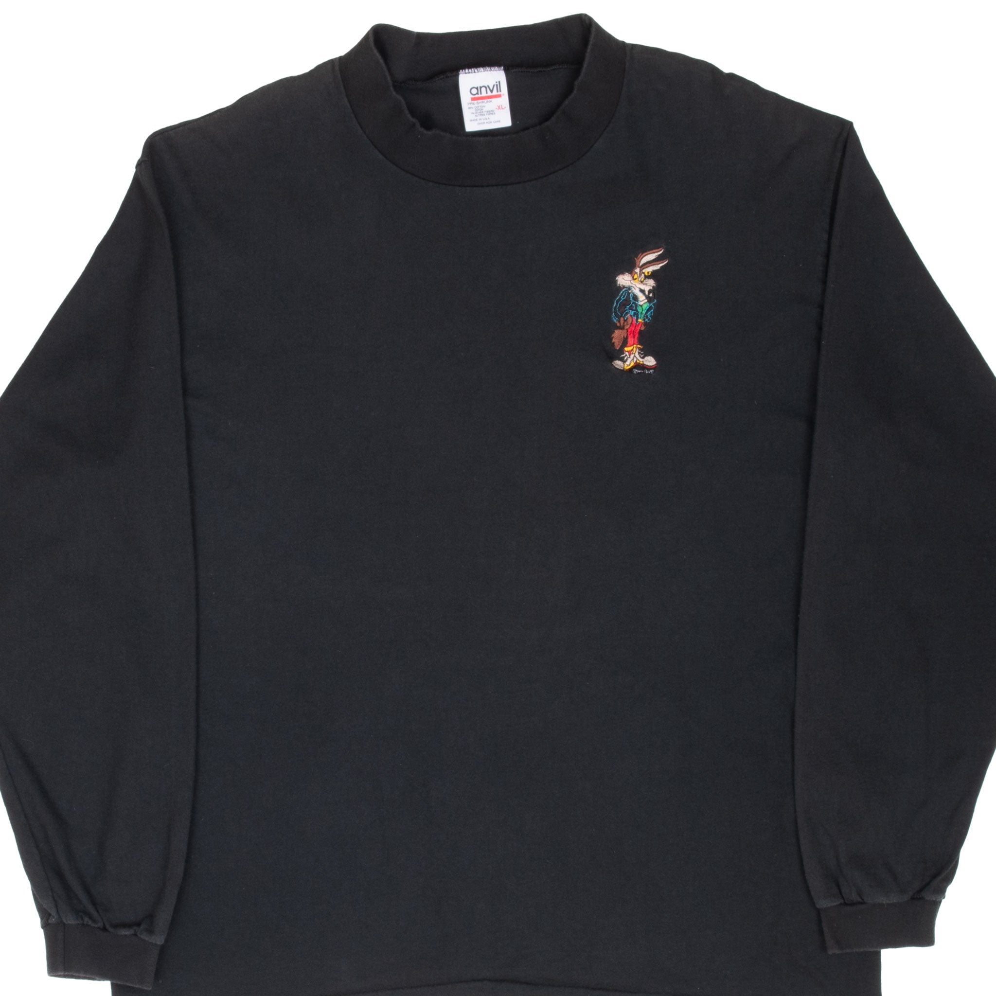 Vintage Looney Tunes Wile E Coyote Long Sleeve Tee Shirt 1993 Size Large Made In USA With Single Stitch Sleeves