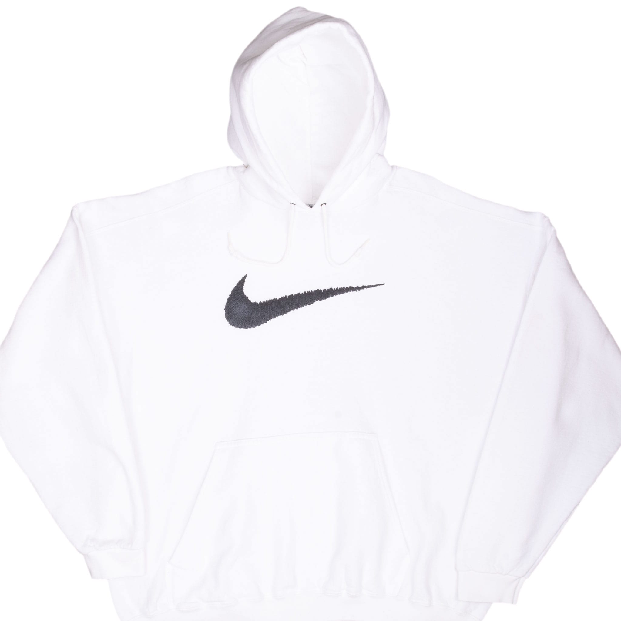 Vintage Nike Big Swoosh White Hoodie Sweatshirt 1990S Size 2Xl Made In Usa