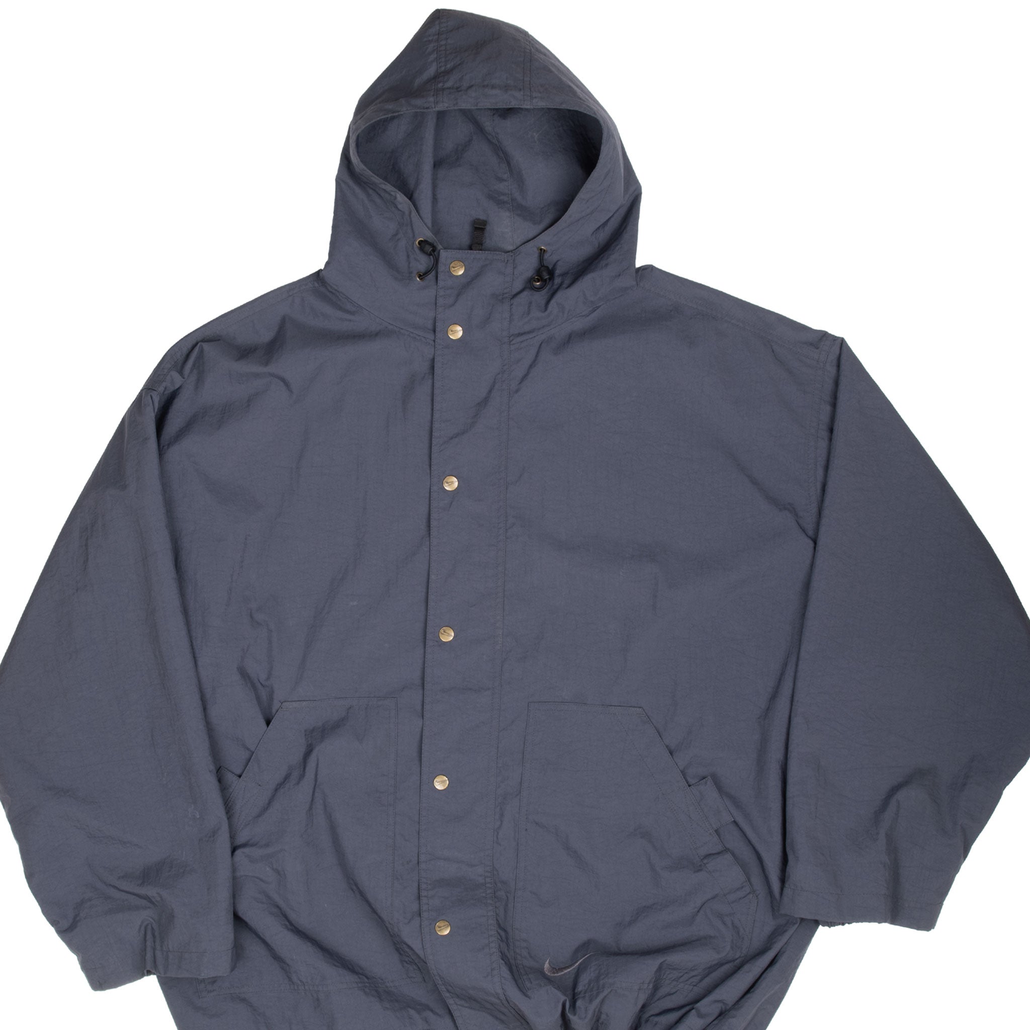 Vintage Nike Dark Grey Hooded Windbreaker Jacket 1990S Size 2XL