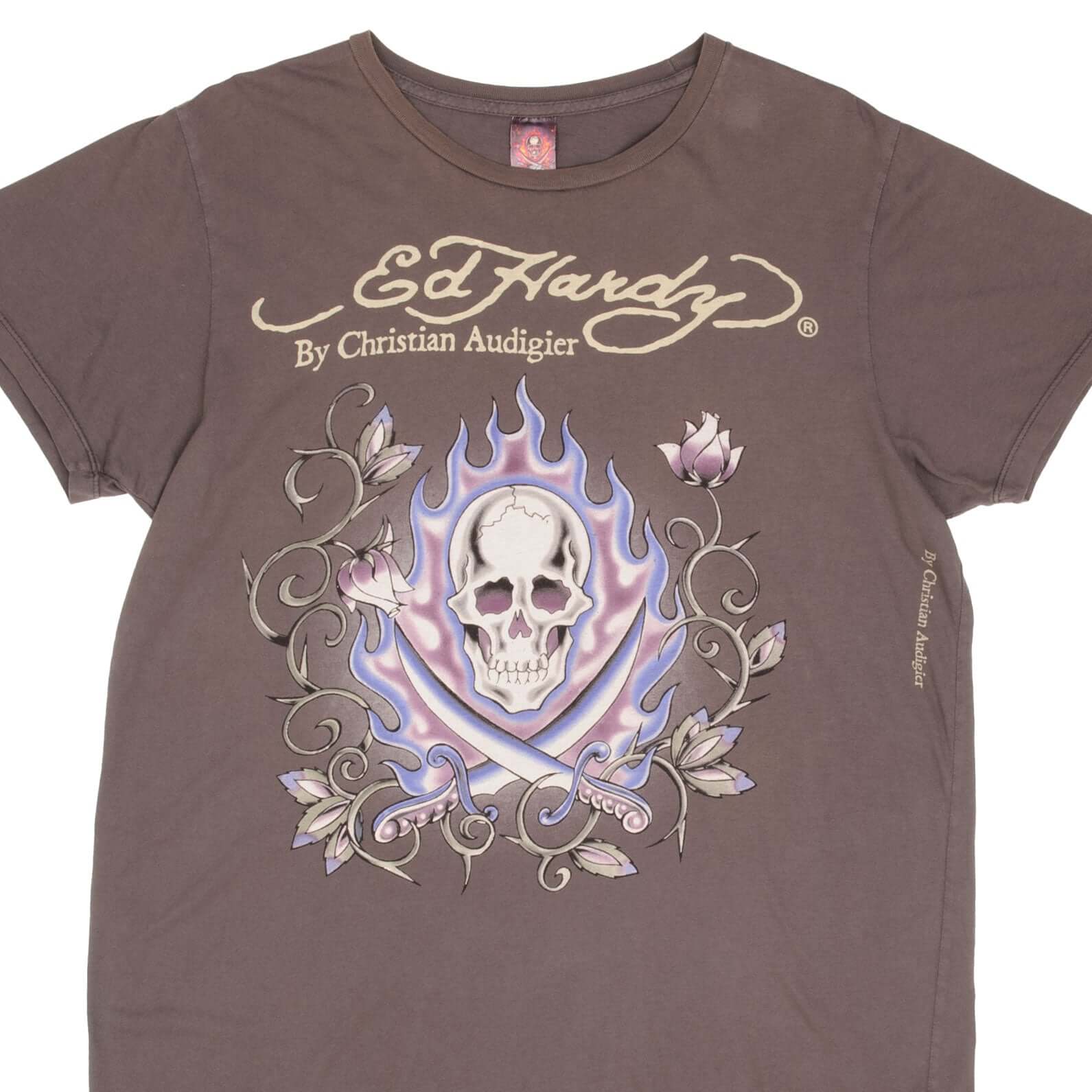 Vintage Ed Hardy By Christian Audigier Skull & Roses Tee Shirt 2000S Size XL Made In USA