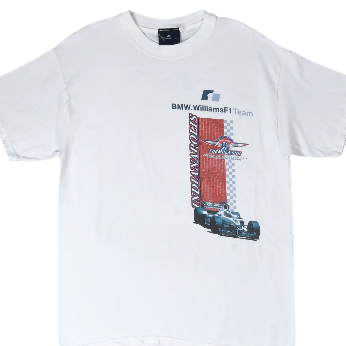 Front of white BMW Williams F1 Team T-shirt with Indianapolis race car graphic