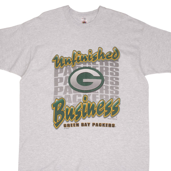 Vintage Nfl Green Bay Packers Unfinished Business 1996 Tee Shirt Size XL Made In USA With Single Stitch Sleeves