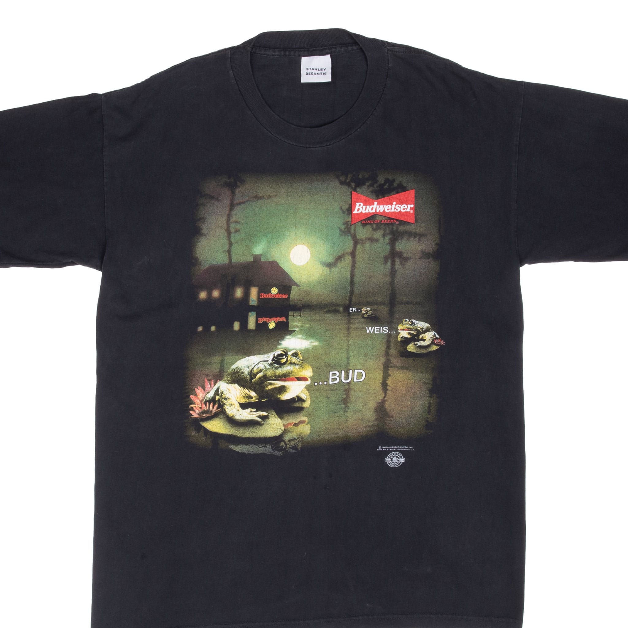 Vintage Budweiser Frog Tee Shirt 1995 Size Large Made In Usa With Single Stitch Sleeves