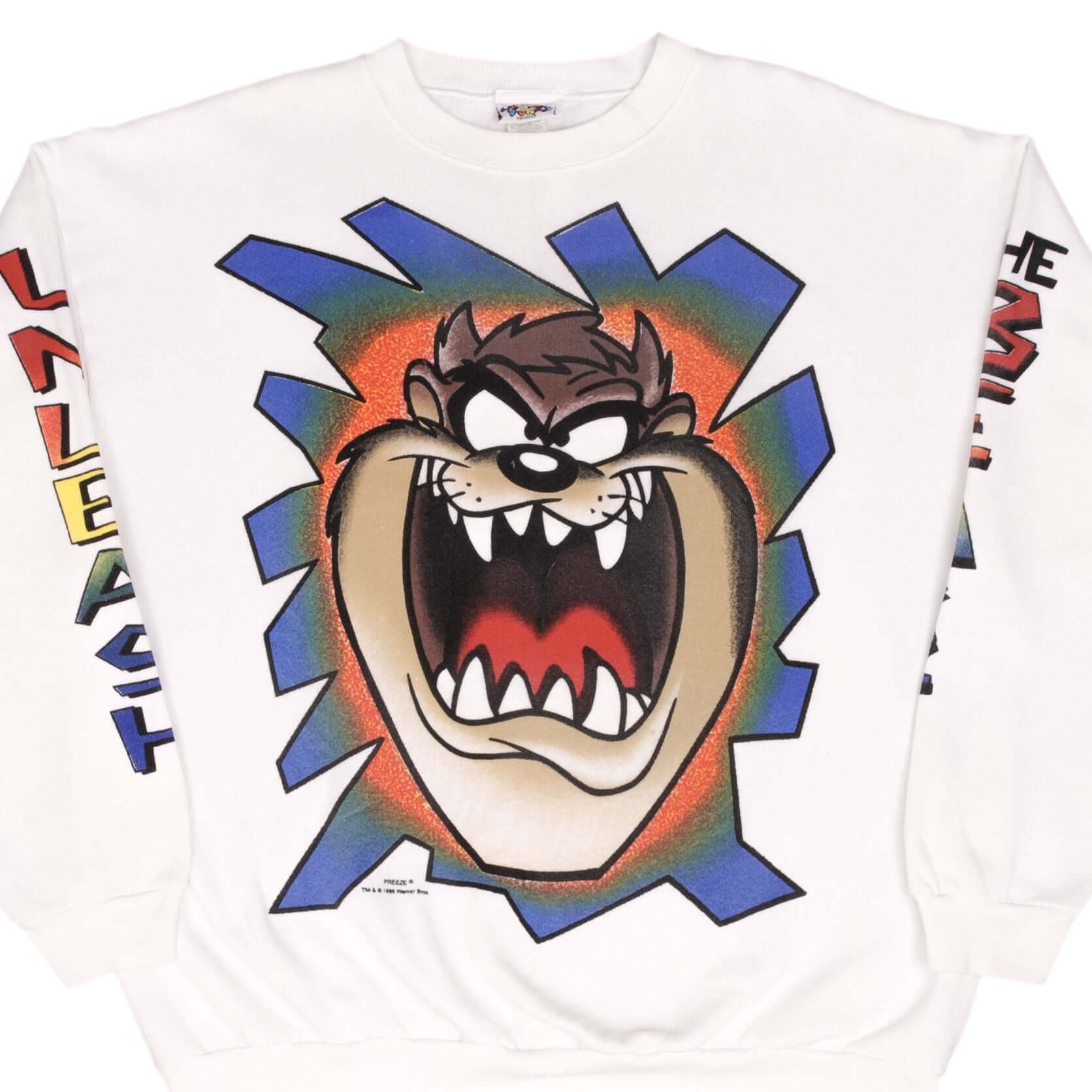 SUDADERA VINTAGE LOONEY TUNES TAZ UNLEASH THE BEAST 1995 TALLA XL FABRICADA EN EE. UU