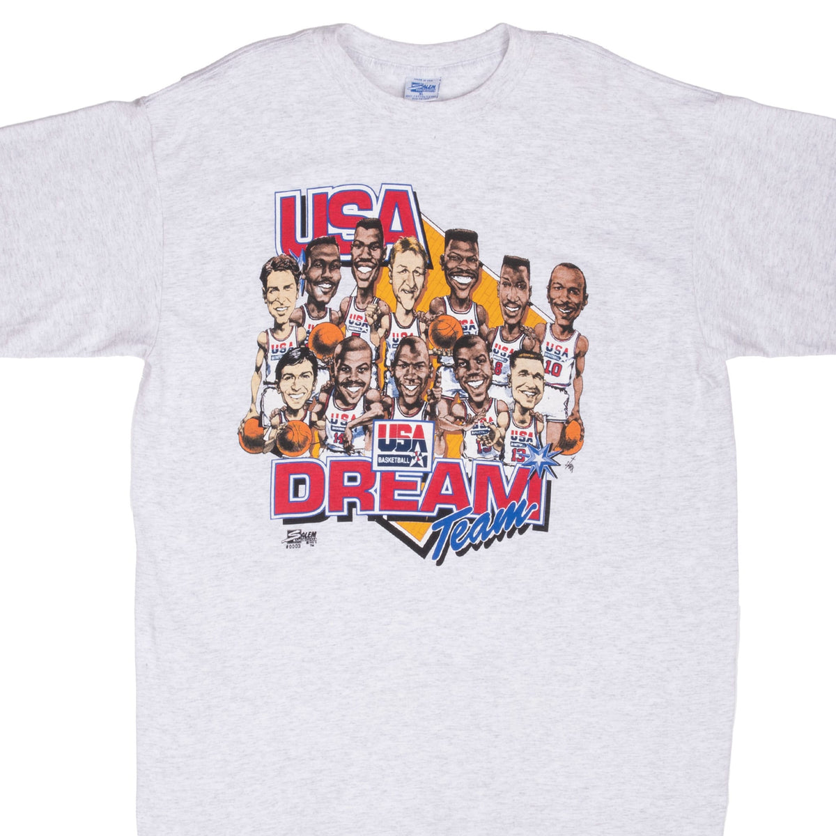 Vintage NBA Dream Team USA With Jordan, Pippen, Barkley, Stockton, Mullin, Robinson, Malone, Bird, Ewing, Johnson Tee Shirt 1992 Size XL Made In USA With Single Stitch Sleeves