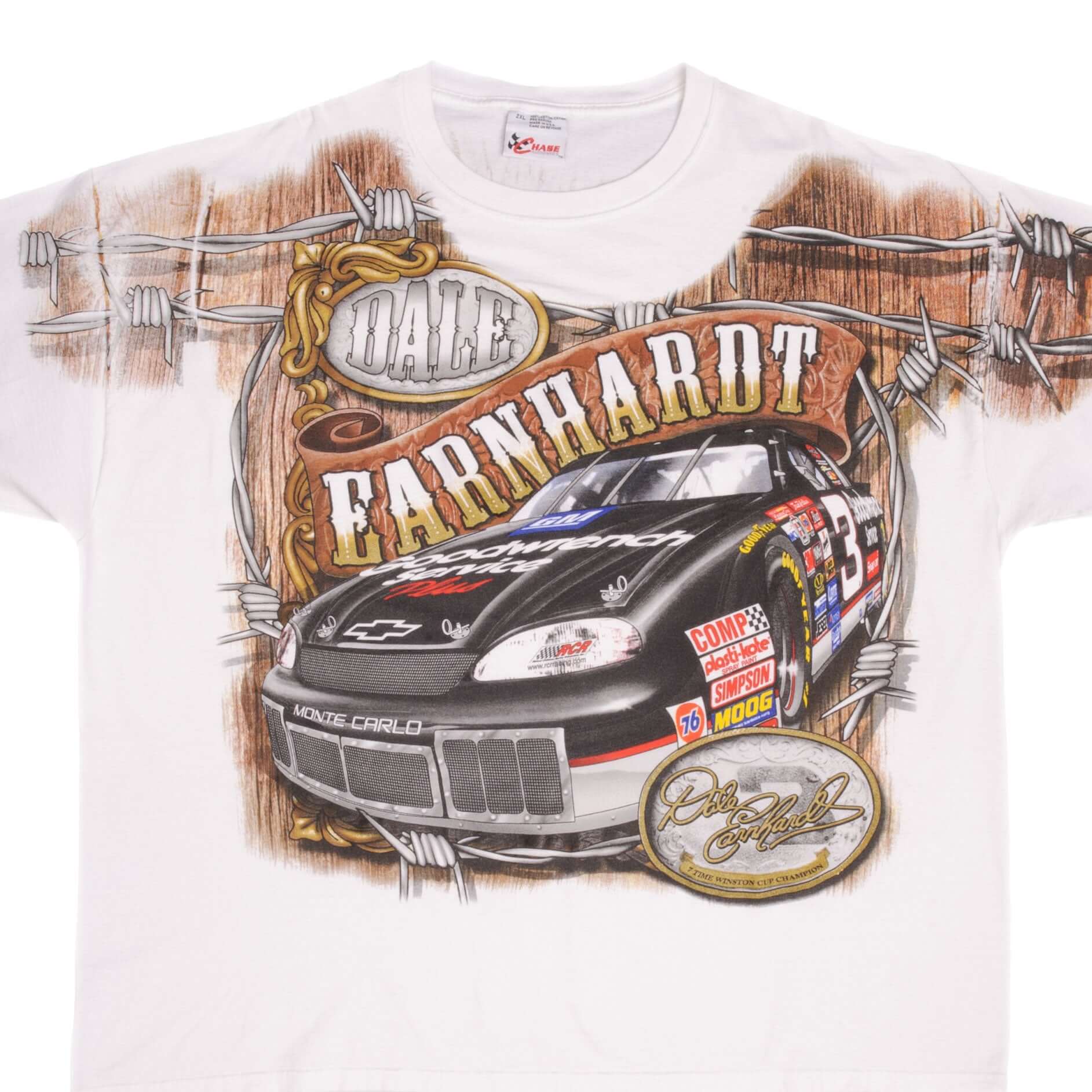 Vintage Nascar All Over Print Dale Earnhardt 1990S Tee Shirt Size 2XL Made In USA