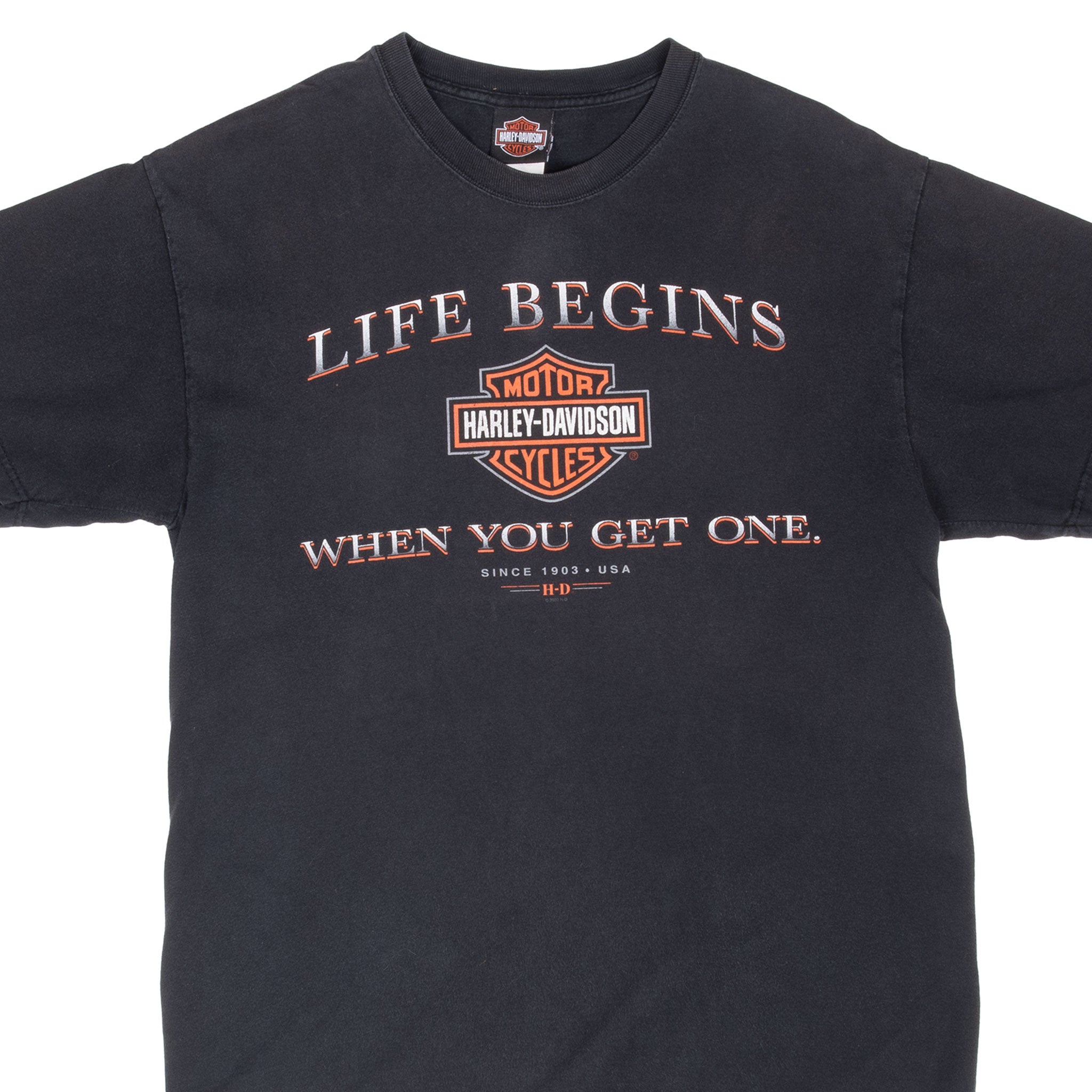 Vintage Harley Davidson Life Begins Tee Shirt 2003 Size Large Made In Usa