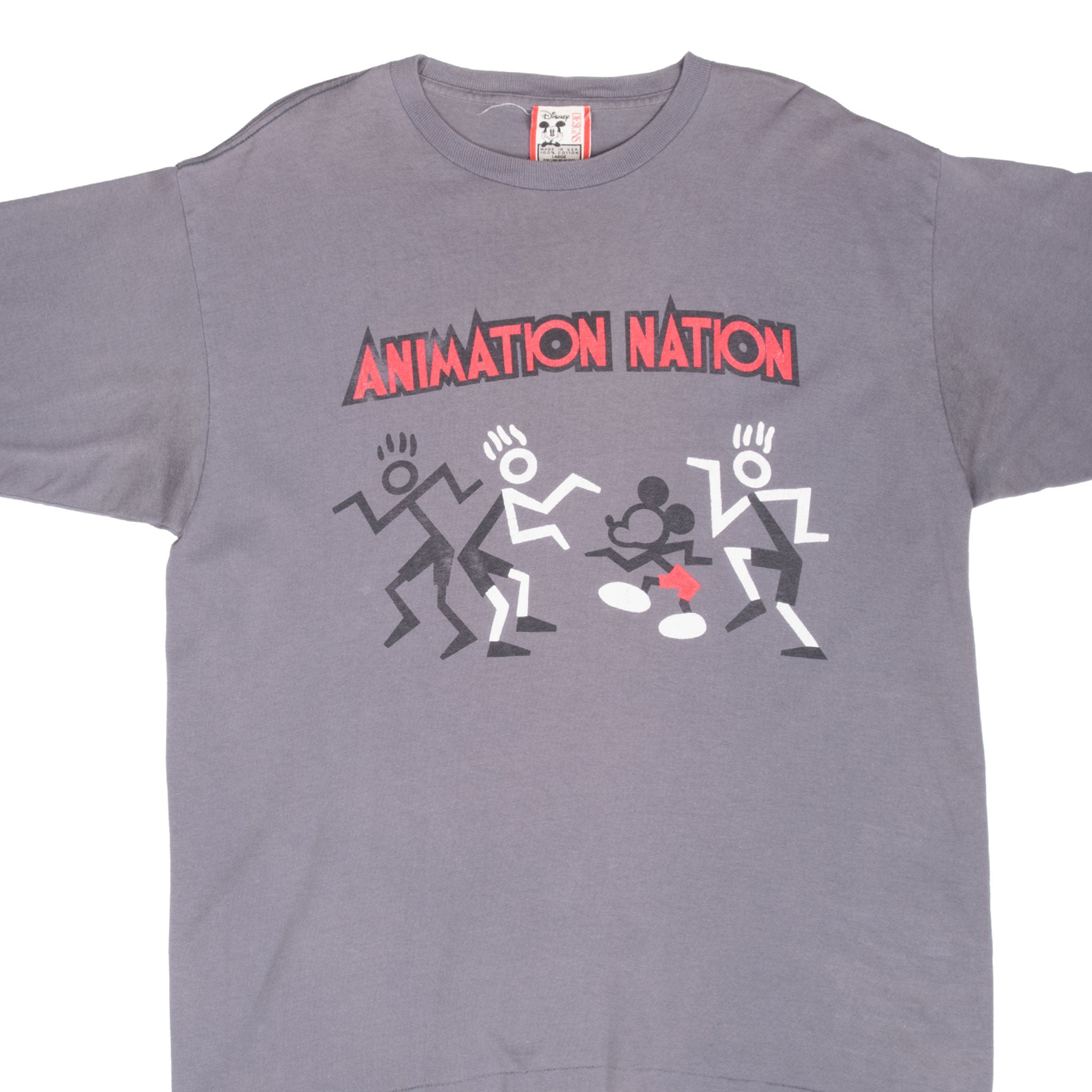 Vintage Disney Animation Nation Mickey Mouse Tee Shirt Size Large Made In Usa With Single Stitch Sleeves